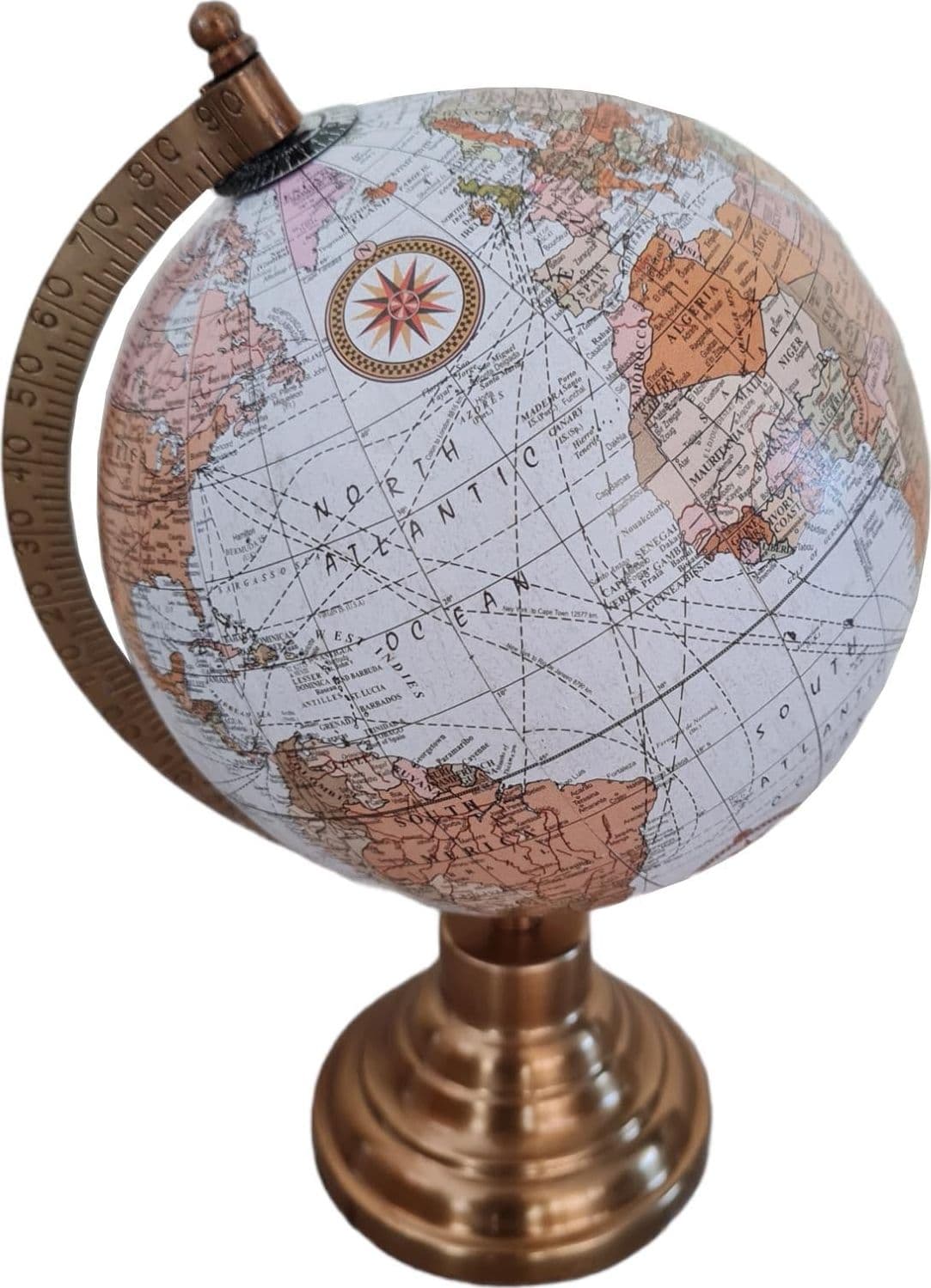 Mappamondo decorativo per scrivania con piedistallo in ottone h 28 cm - 3