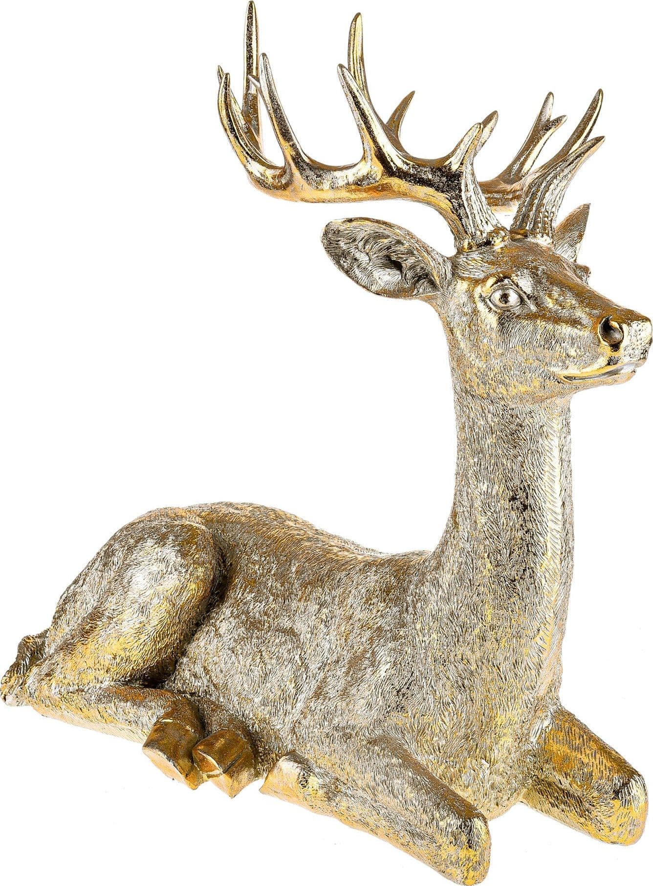 Renna Seduta statuetta in Resina color oro decorazione natalizia