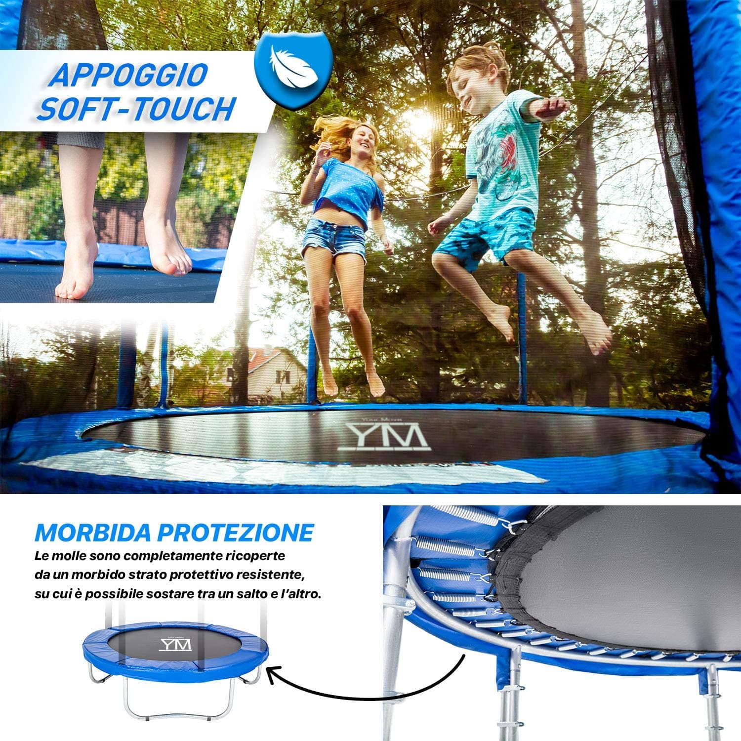 Trampolino elastico con rete di protezione per bambini ed adulti gioco da giardino e veranda - 2
