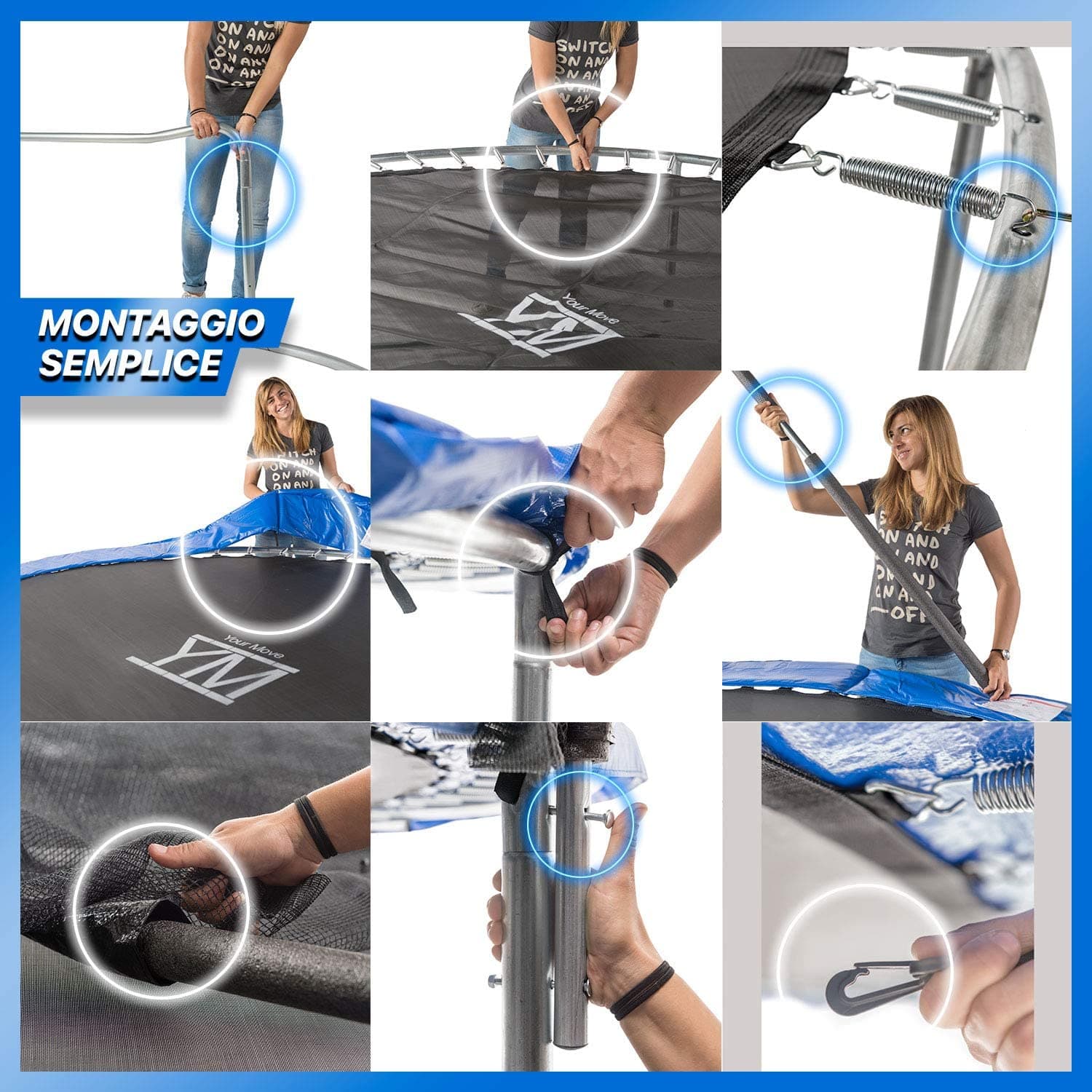 Trampolino elastico con rete di protezione per bambini ed adulti gioco da giardino e veranda - 4