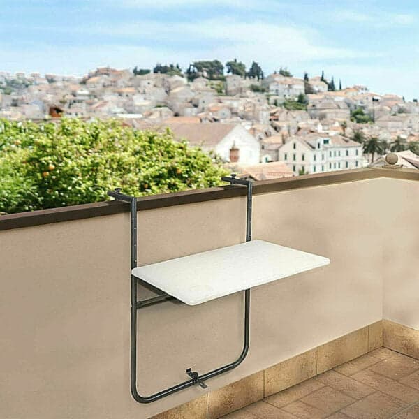 Tavolo richiudibile da balcone in acciaio piano in HDPE bianco per esterni - 2