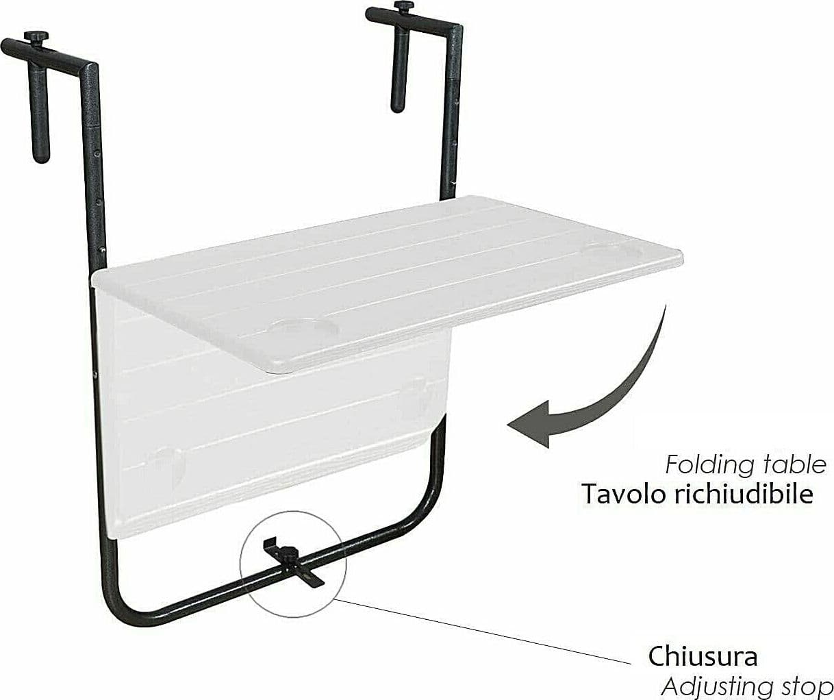 Tavolo richiudibile da balcone in acciaio piano in HDPE bianco per esterni - 4