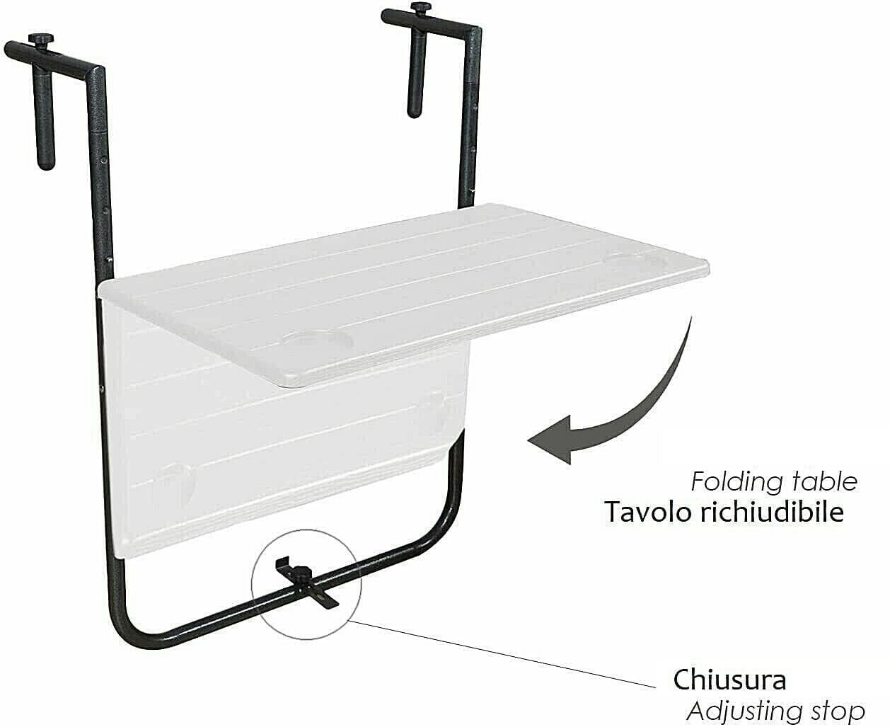 Tavolo richiudibile da balcone in acciaio piano in HDPE bianco per esterni - 4