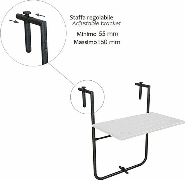 Tavolo richiudibile da balcone in acciaio piano in HDPE bianco per esterni - 5