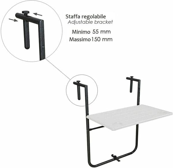 Tavolo richiudibile da balcone in acciaio piano in HDPE bianco per esterni - 5