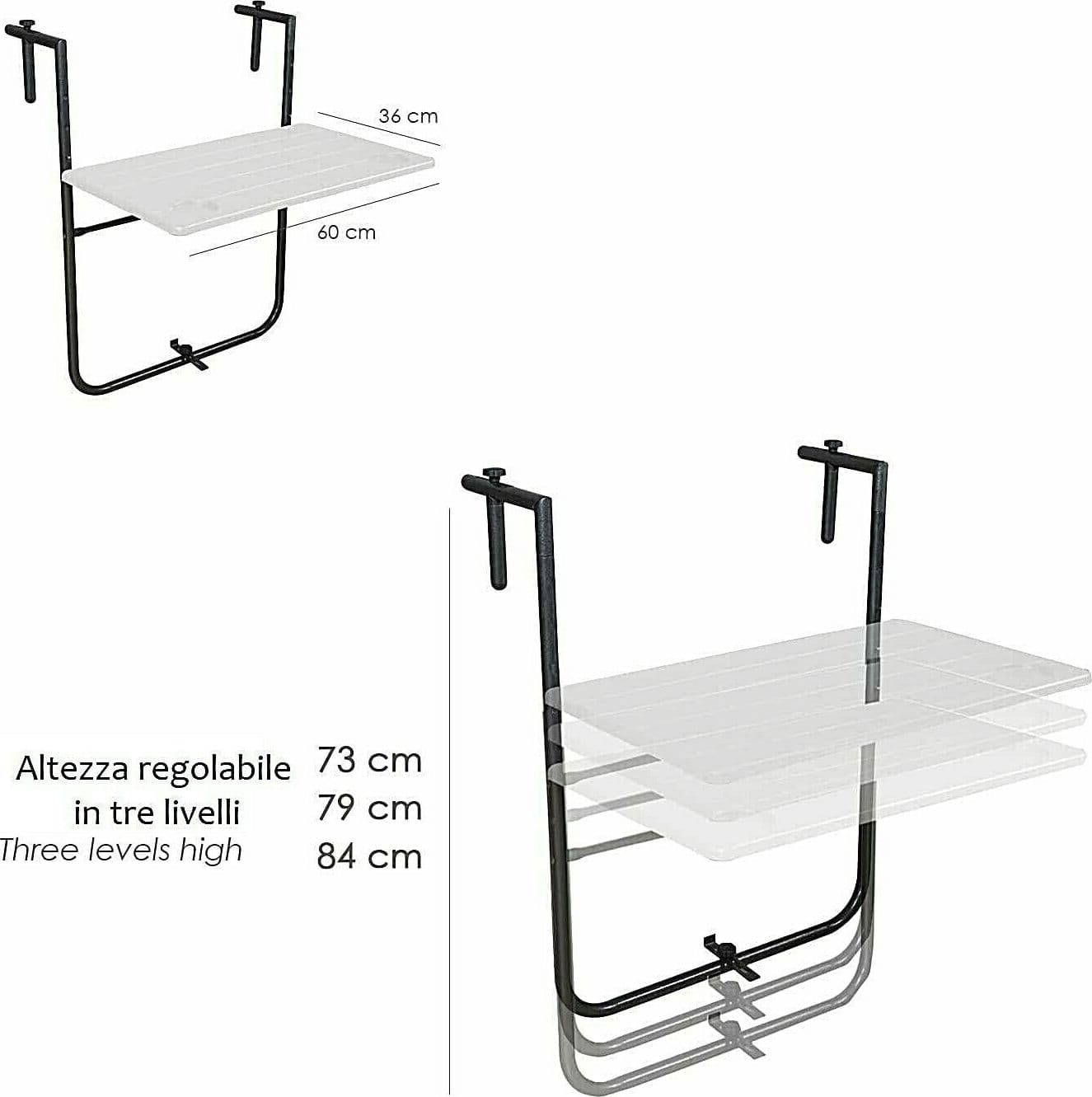 Tavolo richiudibile da balcone in acciaio piano in HDPE bianco per esterni - 6