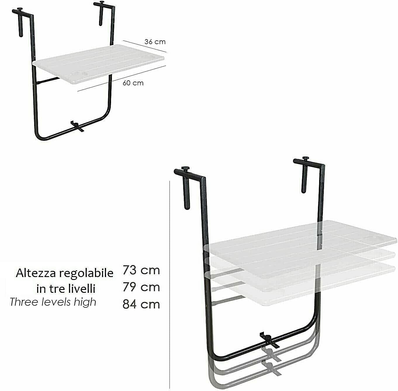Tavolo richiudibile da balcone in acciaio piano in HDPE bianco per esterni - 6
