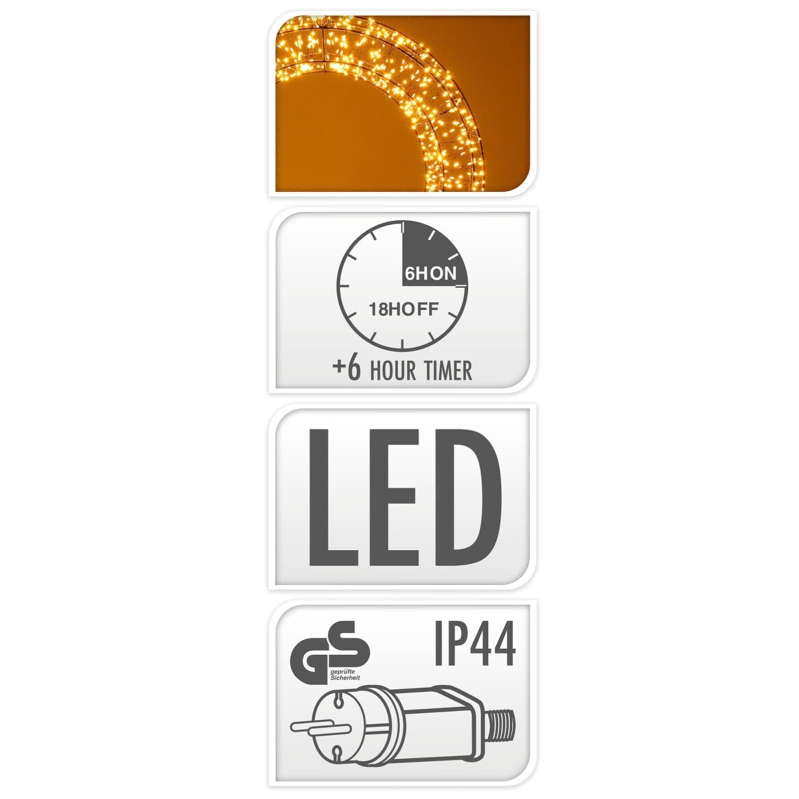 Corona natalizia tonda luminosa, con Timer, per interno ed esterno, con LED a luce extra-calda - 2