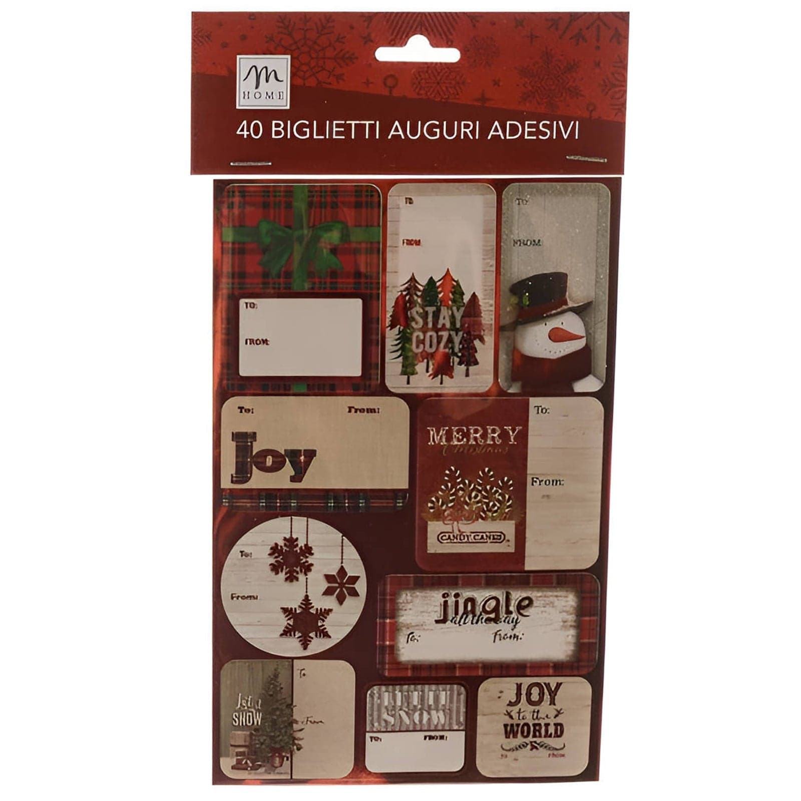 Biglietti laminati di Auguri natalizi adesivi, color rosso e bianco, da 12.5 x 19.5 cm, confezione da 40 pezzi - 2