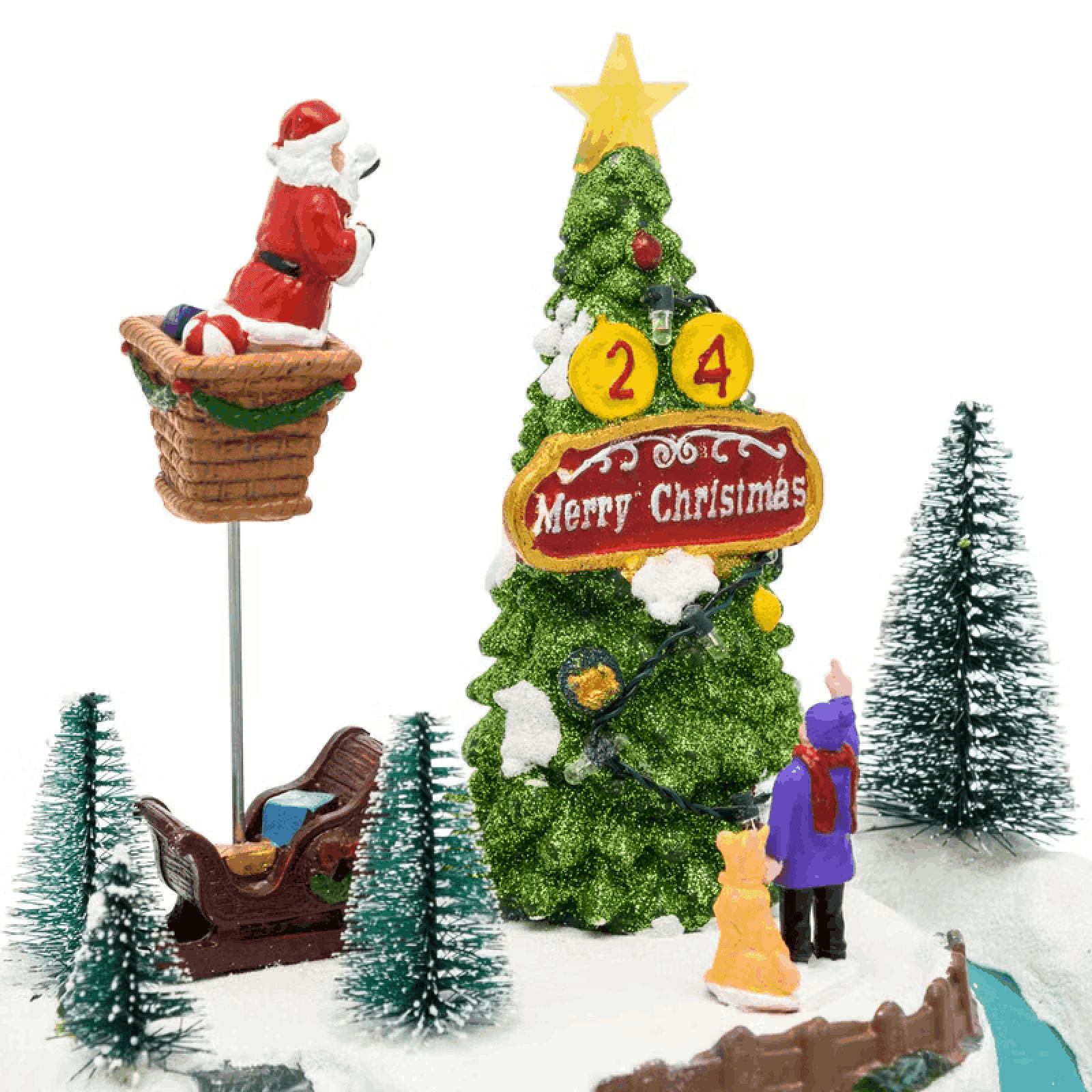 Villaggio di Natale, Albero e Babbo che lo decora in movimento, h 22 cm - 5
