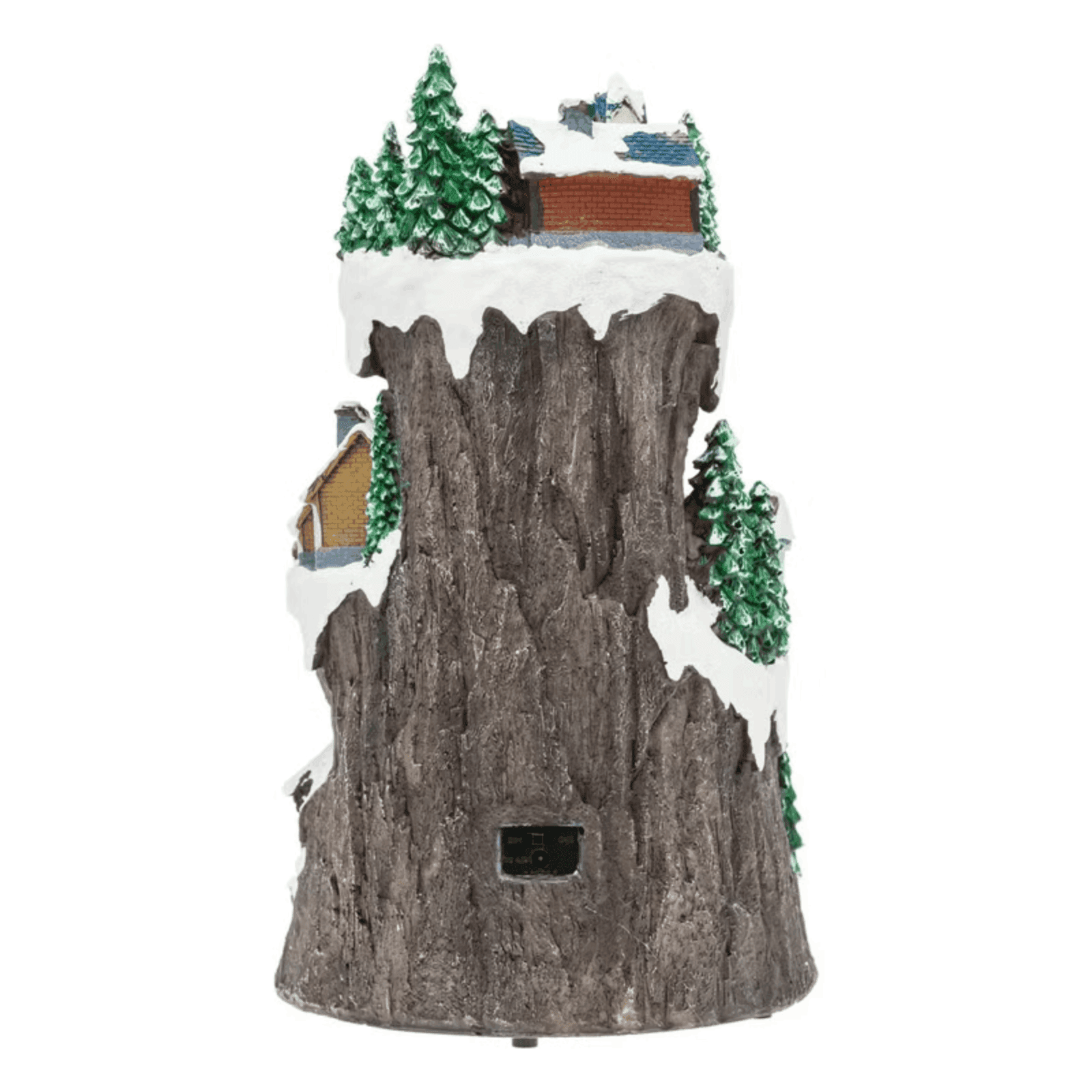 Villaggio Innevato con Sciatori, Trenino in Galleria in movimento in Polyresina, h 38 cm - 2