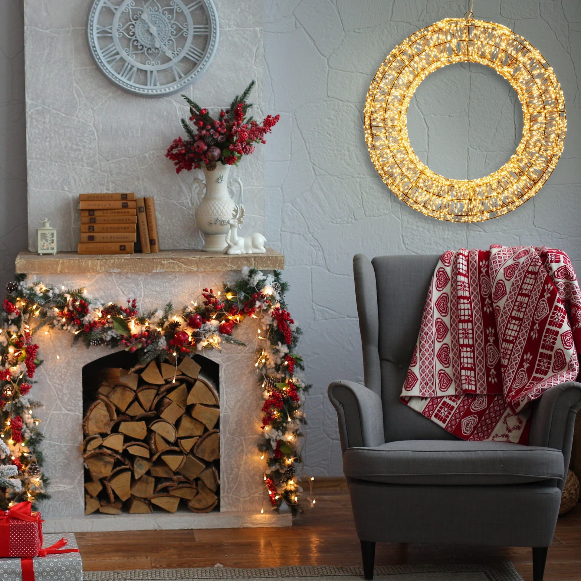 Corona di Natale luminosa a luce calda con effetto "Flashled Diamond" decorazione natalizia - 6
