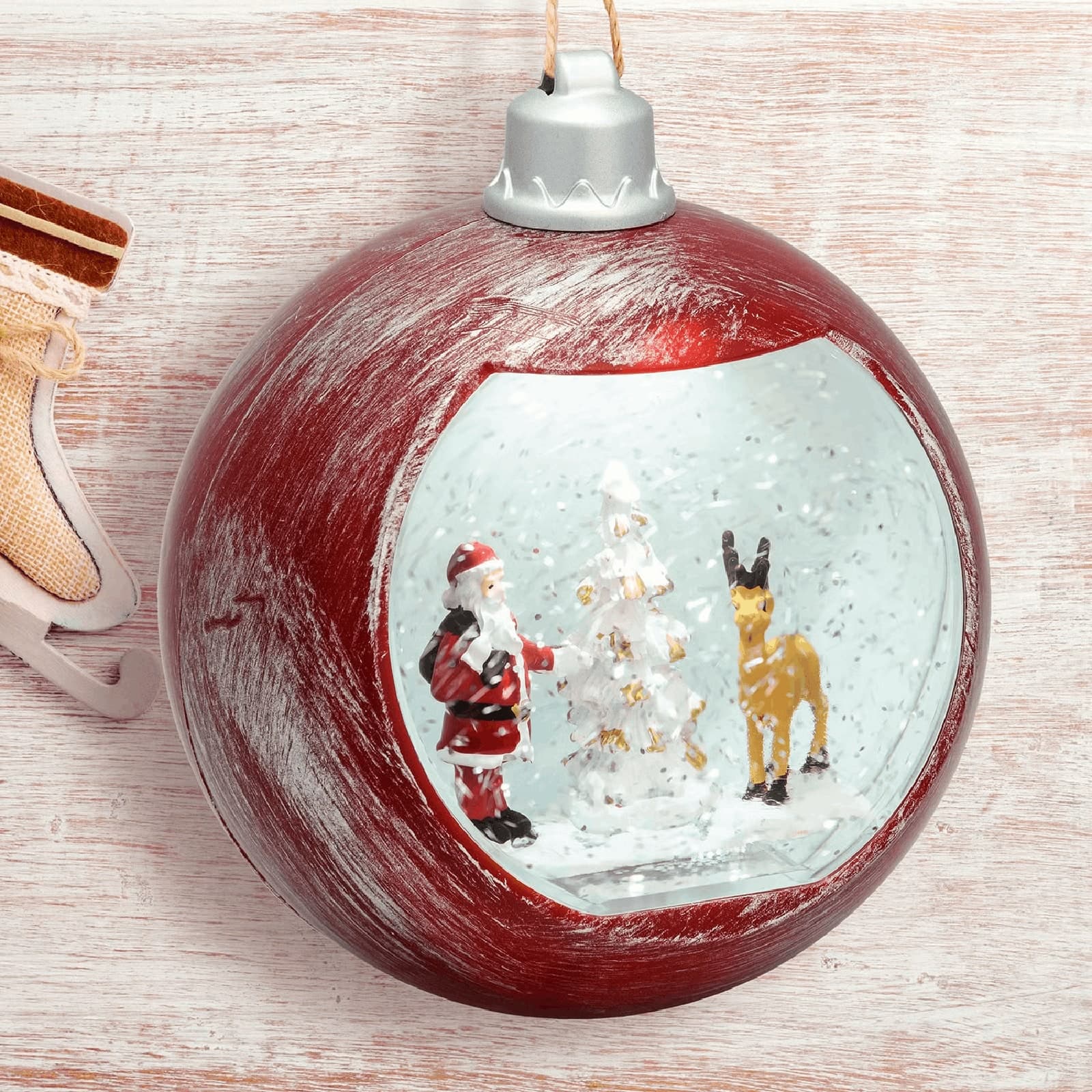 Lanterna Natalizia rosso antico con glitter nell'acqua per decorazioni - 5