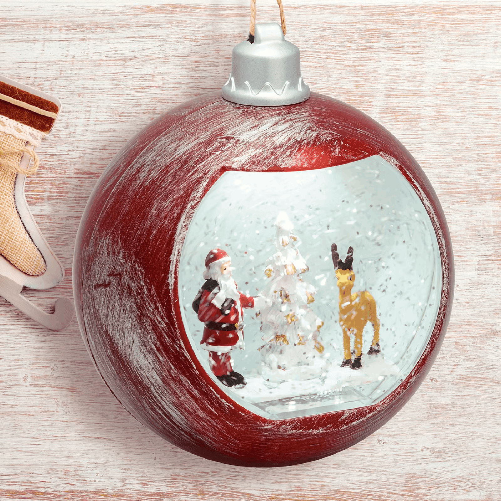 Lanterna Natalizia rosso antico con glitter nell'acqua per decorazioni - 5