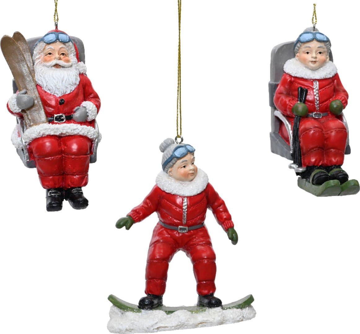 Pendaglio babbo e mamma natale che sciano per albero decorazione natalizia da 10.5 cm - 4