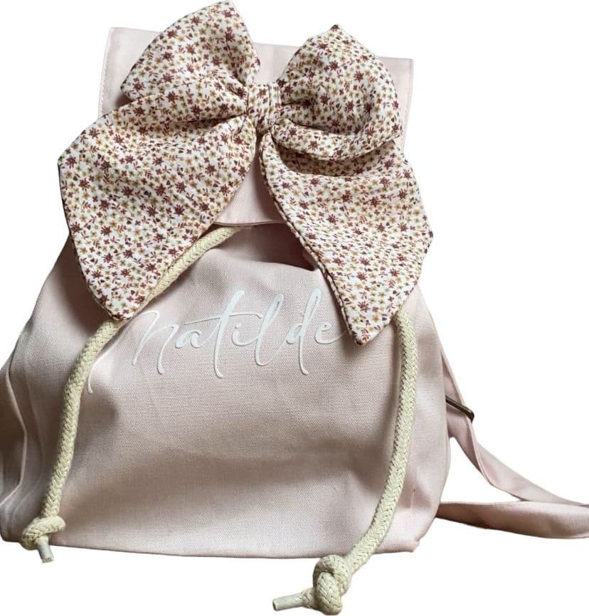 Zainetto per asilo in Cotone con fiocco, con nome personalizzabile, da 30 cm - 3