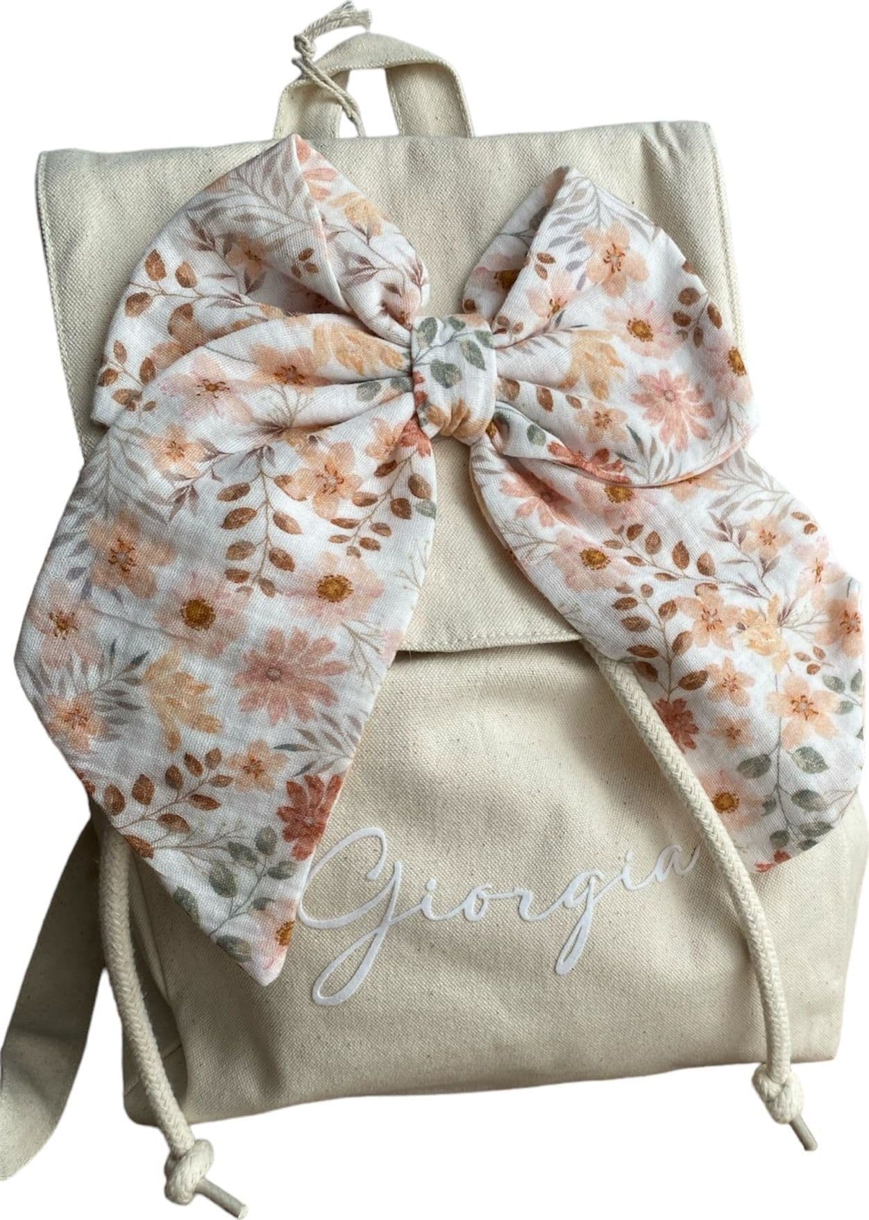 Zainetto per asilo in Cotone con fiocco, con nome personalizzabile, da 30 cm - 4