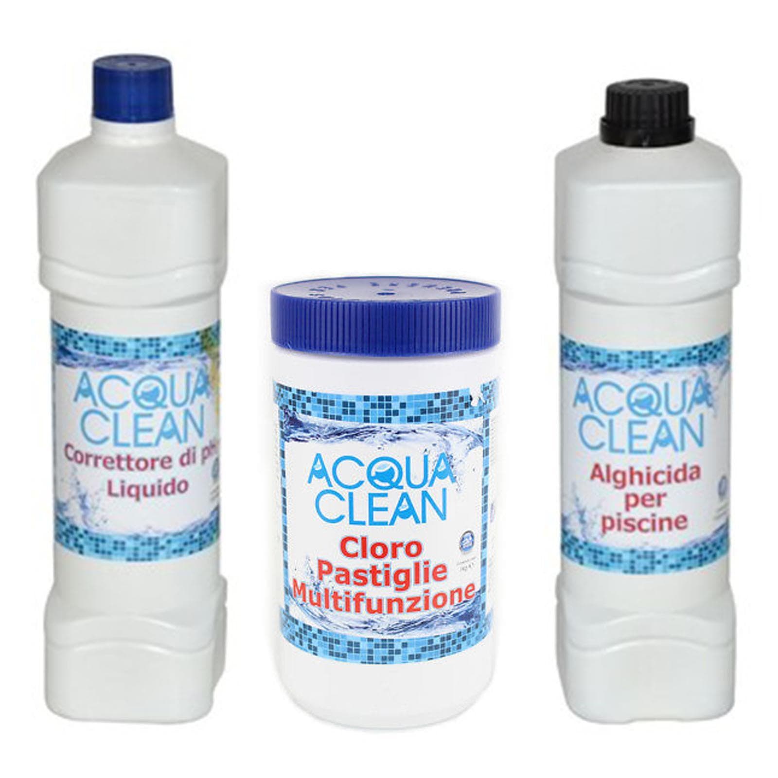 Kit trattamento base per acqua Piscina con cloro multifunzione, alghicida e correttore ph +