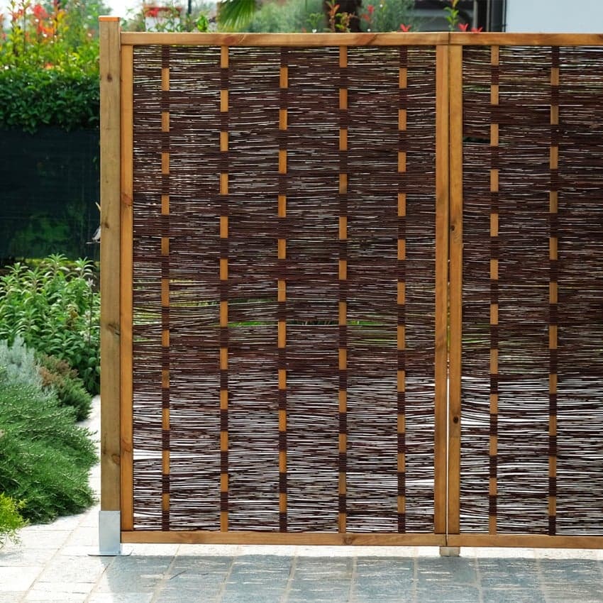 Pannello grigliato in legno di pino naturale con salice intrecciato barriera per recinzioni 115 x h 180 cm - 2