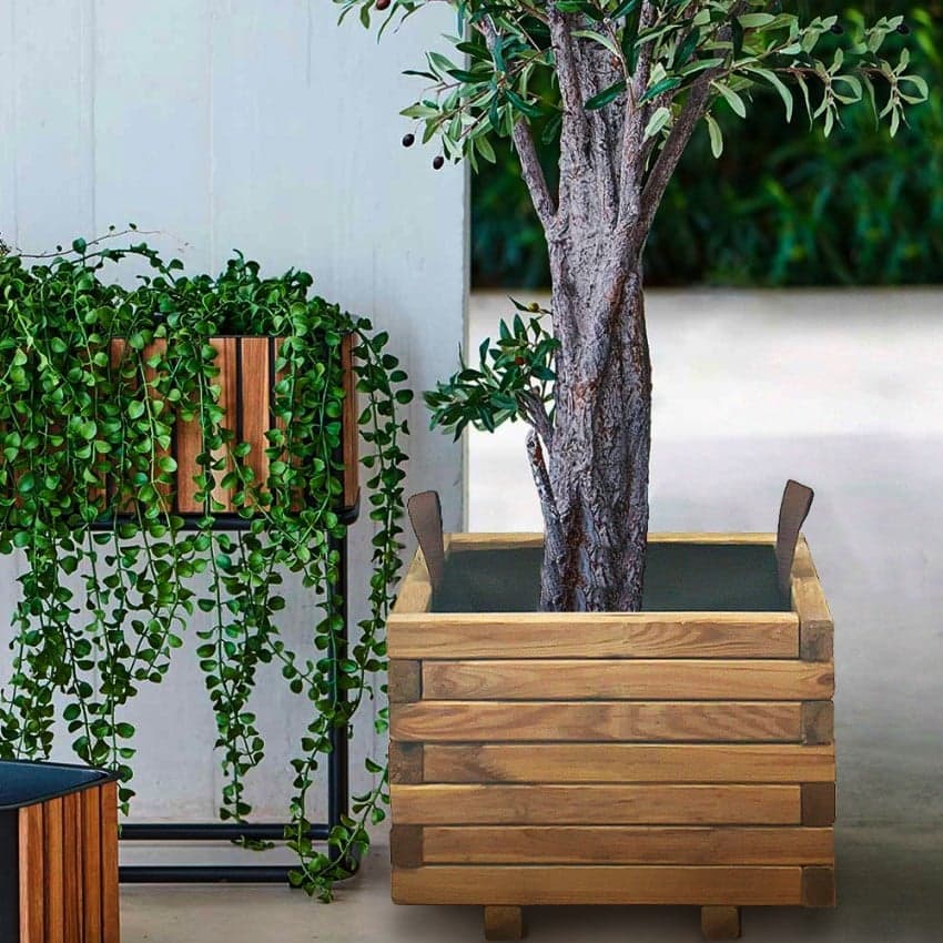 Fioriera in legno naturale per recinzioni giardino e terrazzo 40 x 40 x h 30 cm - 2
