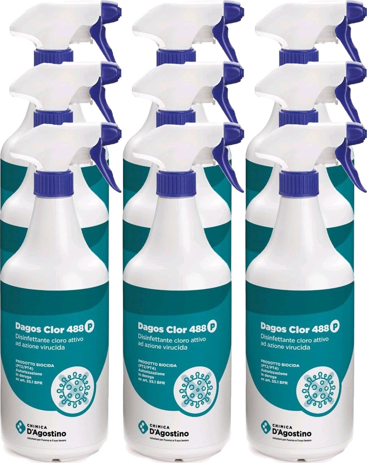 Spray disinfettante a base di cloro attivo "DAGOS CLOR 488" detergente da 750 ml antibatterico pronto all'uso - 2