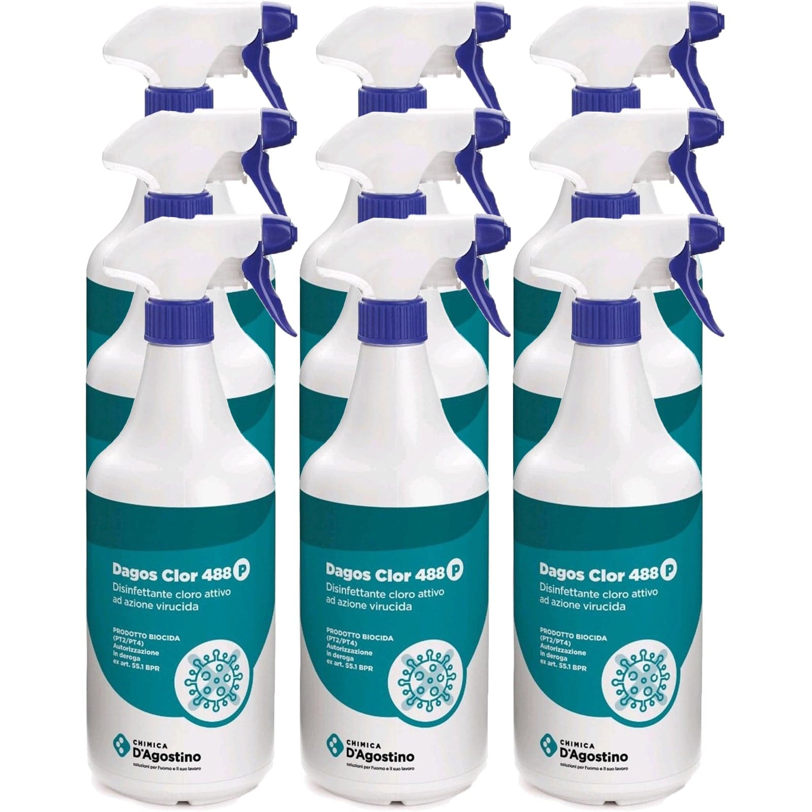 Spray disinfettante a base di cloro attivo "DAGOS CLOR 488" detergente da 750 ml antibatterico pronto all'uso - 2