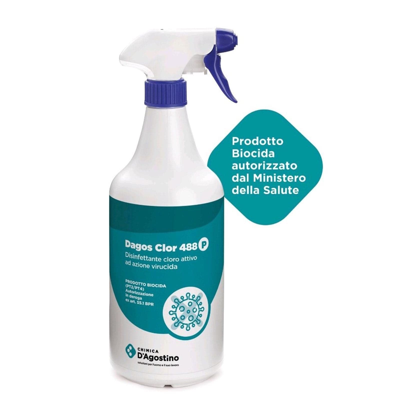Spray disinfettante a base di cloro attivo "DAGOS CLOR 488" detergente da 750 ml antibatterico pronto all'uso - 3