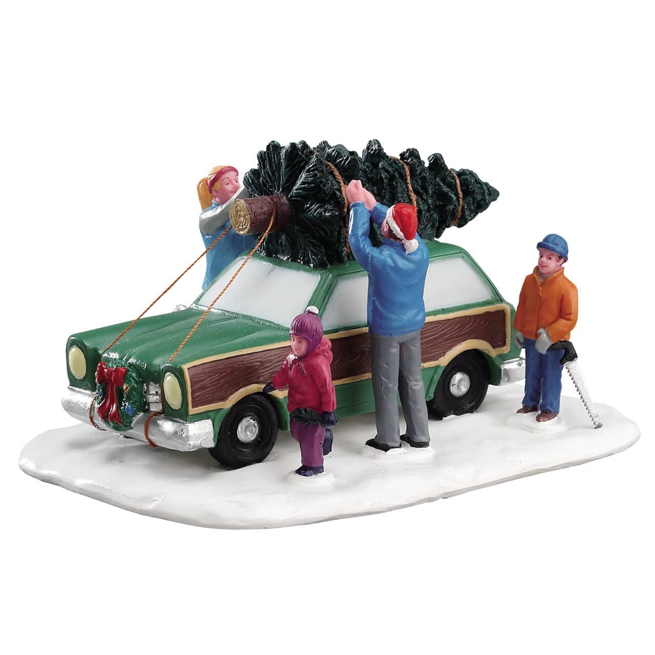 Decorazione "Trasporto dell'albero di Natale" per Villaggio di Natale e presepe, in Resina da h 11 cm