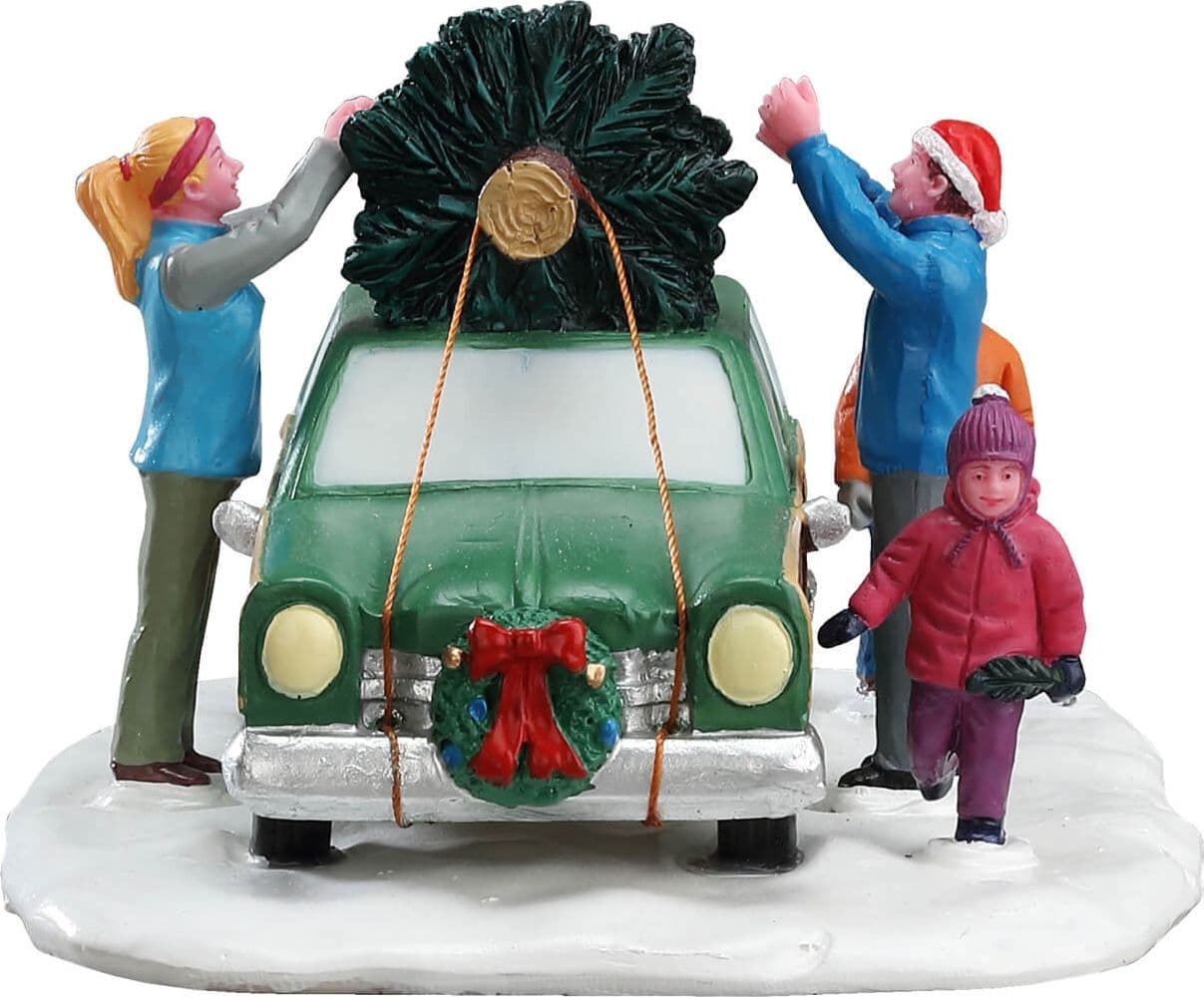 Decorazione "Trasporto dell'albero di Natale" per Villaggio di Natale e presepe, in Resina da h 11 cm - 3