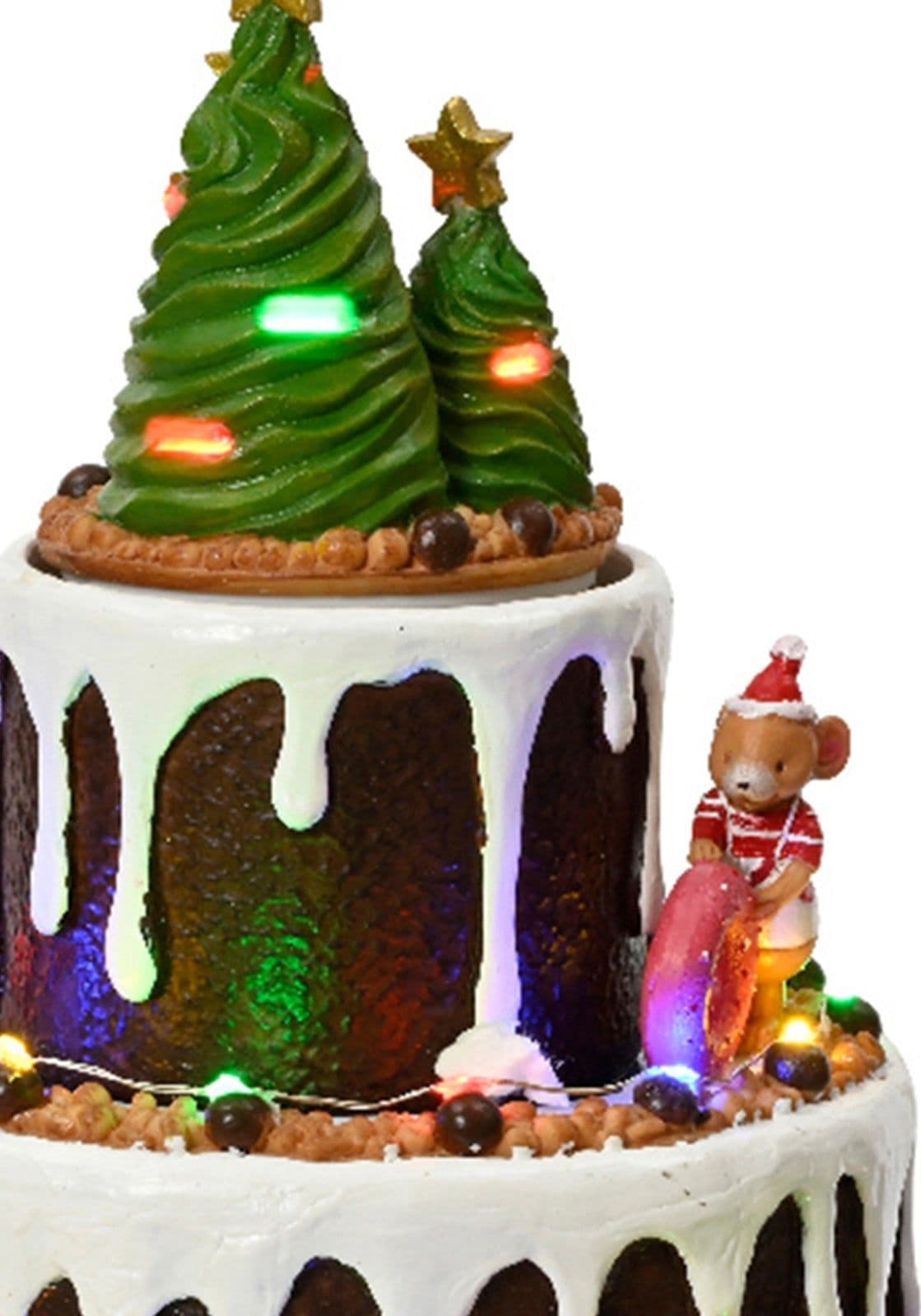 Scena animata a Led  a forma di torta con topolini con luci 24,5 cm - 2