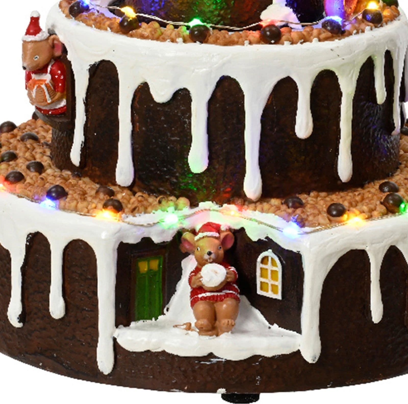 Scena animata a Led  a forma di torta con topolini con luci 24,5 cm - 3