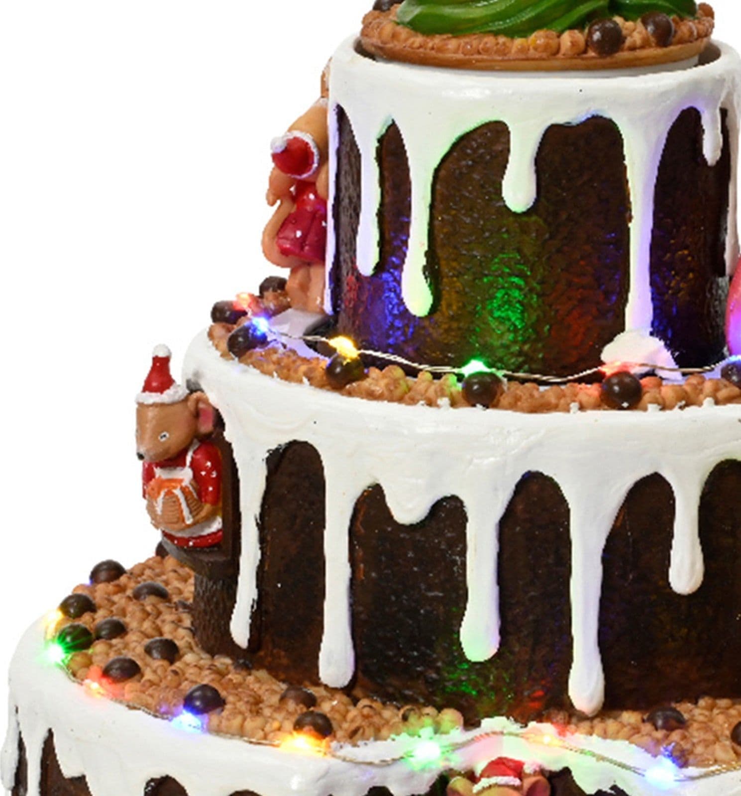 Scena animata a Led  a forma di torta con topolini con luci 24,5 cm - 4