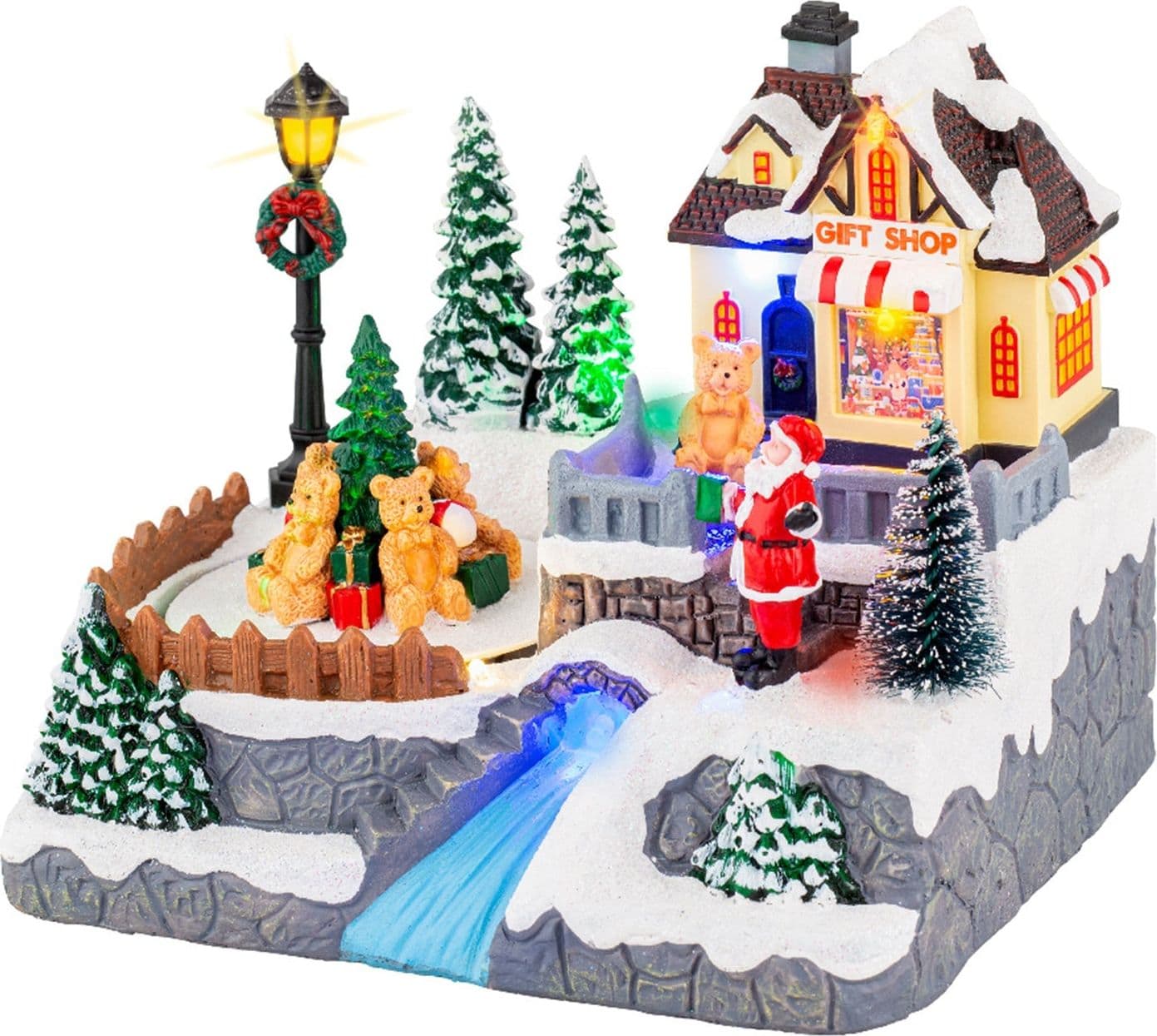 Scena animata per villaggio di Natale con personaggi con luci e movimento h 19 cm - 2