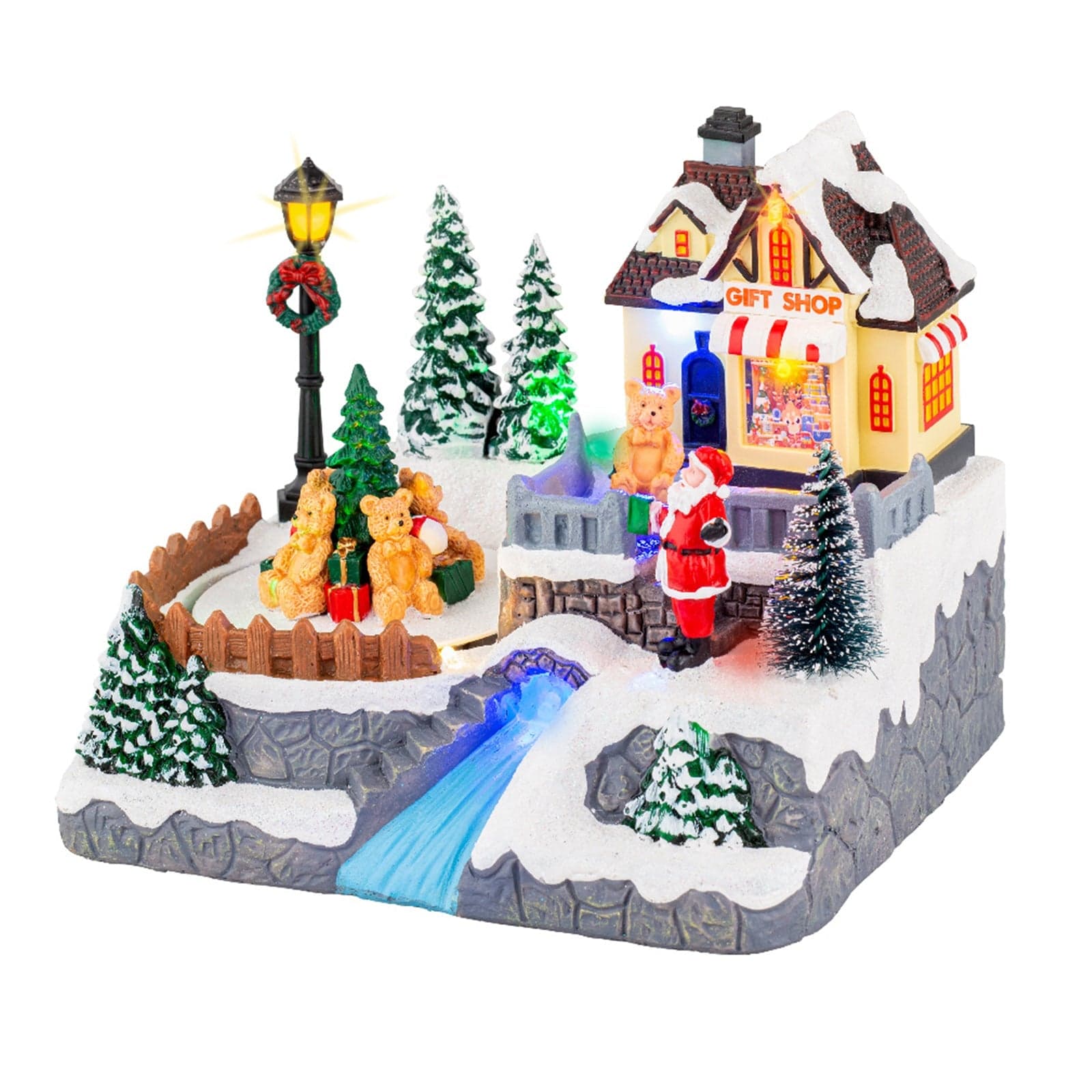 Scena animata per villaggio di Natale con personaggi con luci e movimento h 19 cm - 2