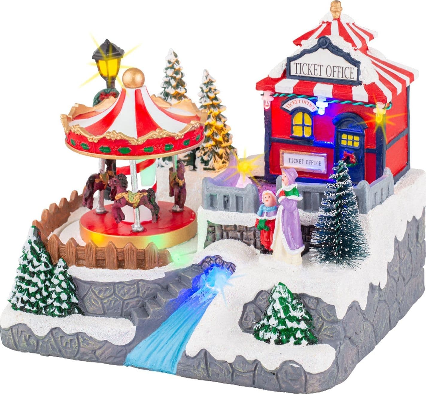 Scena animata per villaggio di Natale con personaggi con luci e movimento h 19 cm - 3