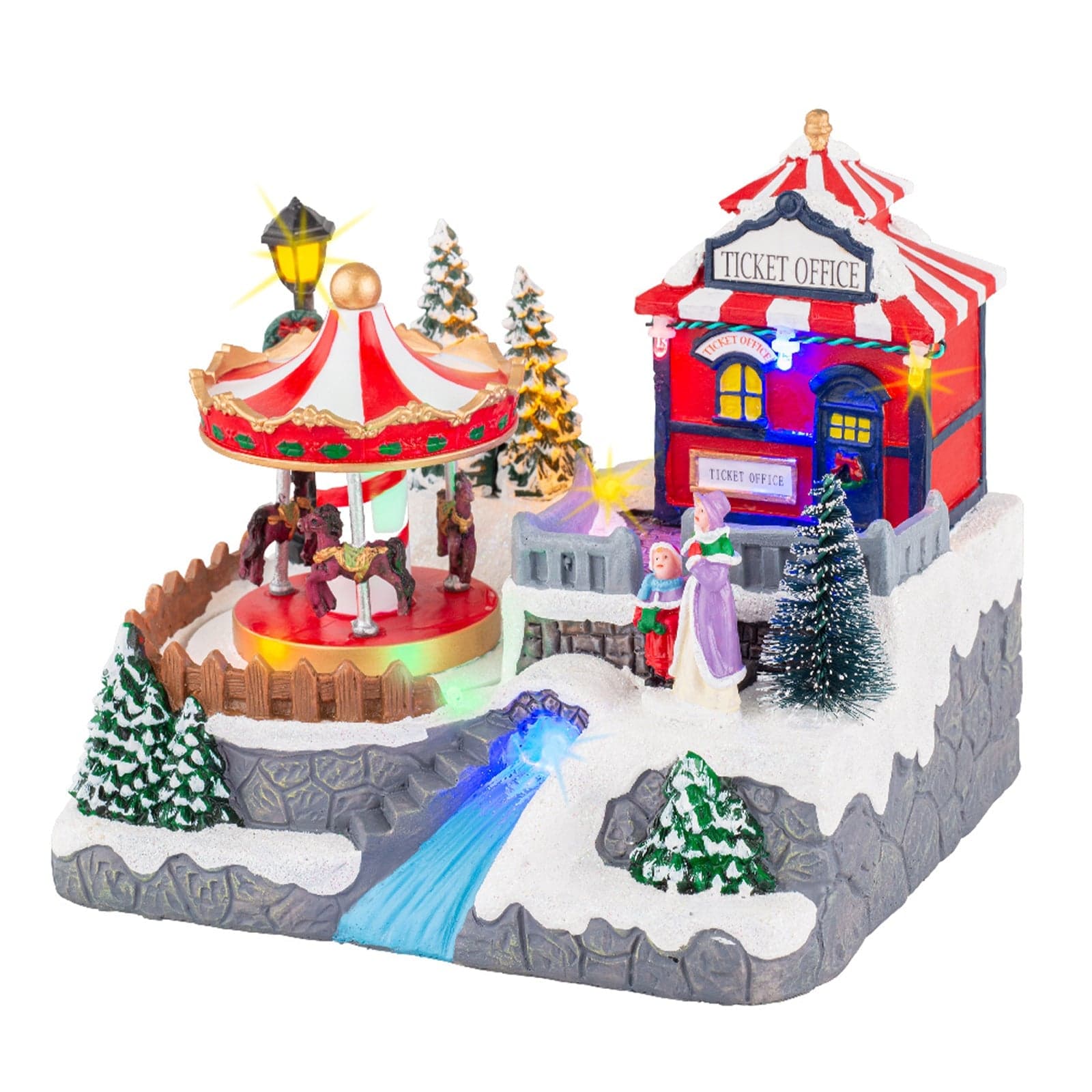 Scena animata per villaggio di Natale con personaggi con luci e movimento h 19 cm - 3