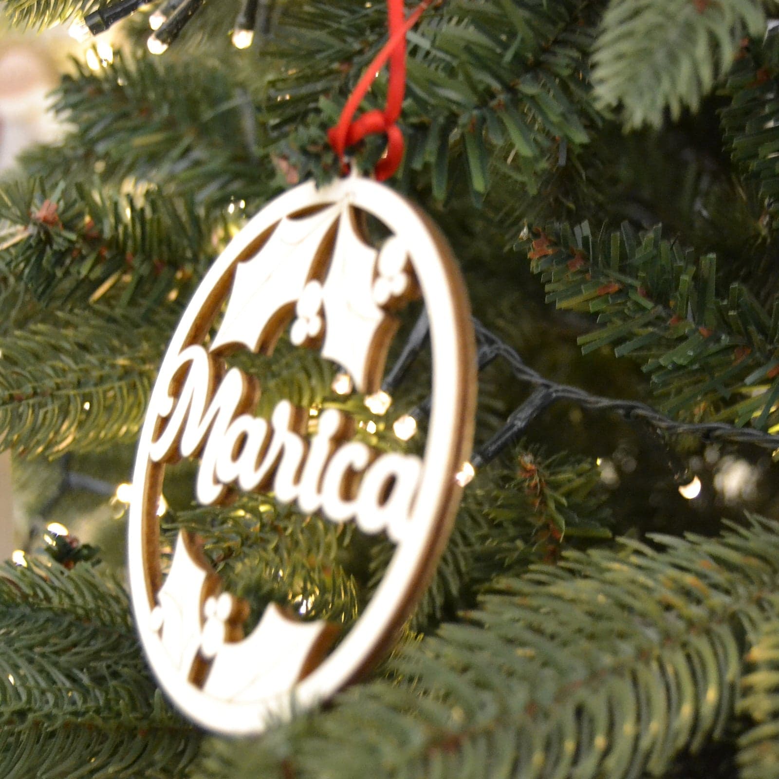 Pallina per albero di natale in legno personalizzabile con nome o logo da Ø 10 cm - 3