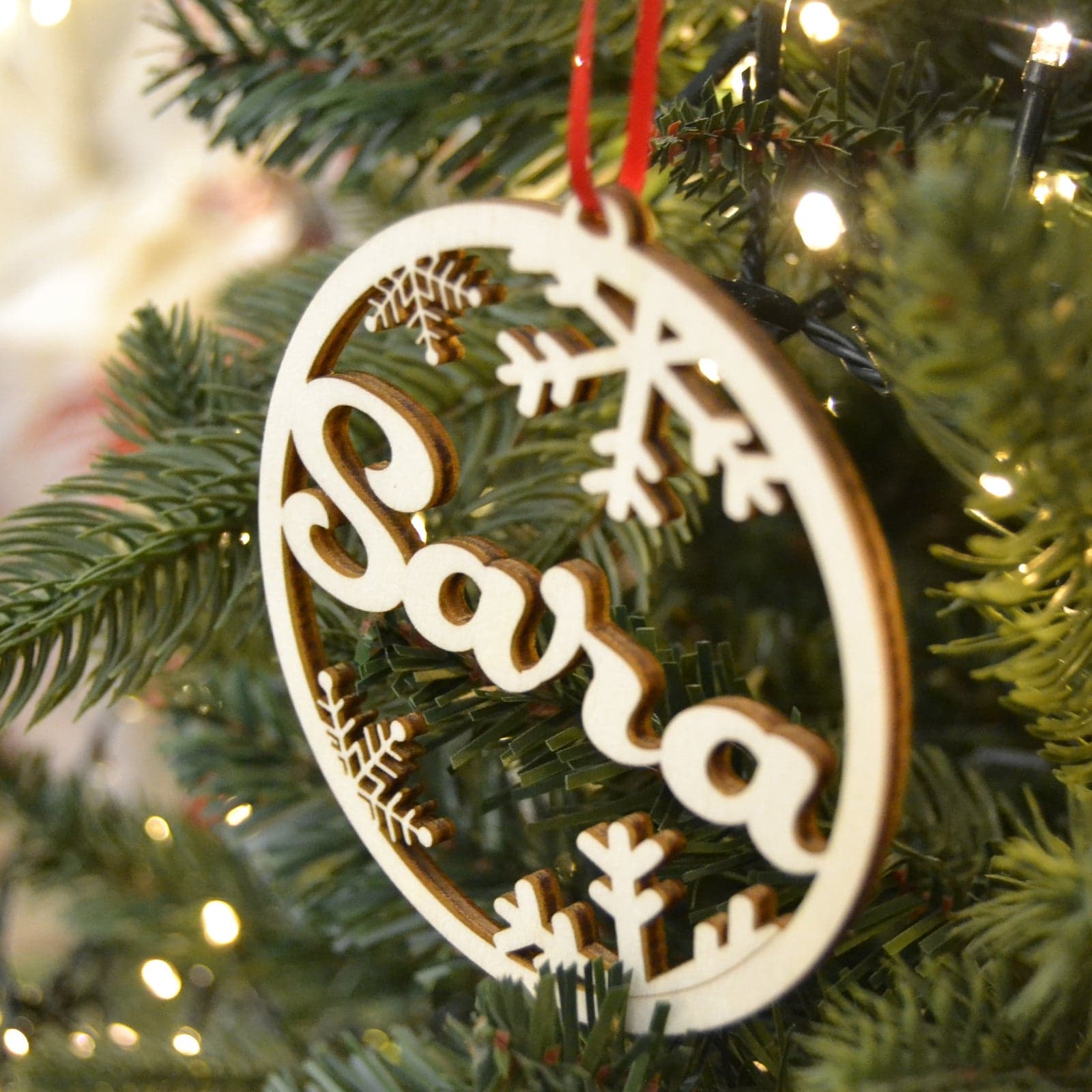 Pallina per albero di natale in legno personalizzabile con nome o logo da Ø 10 cm - 4