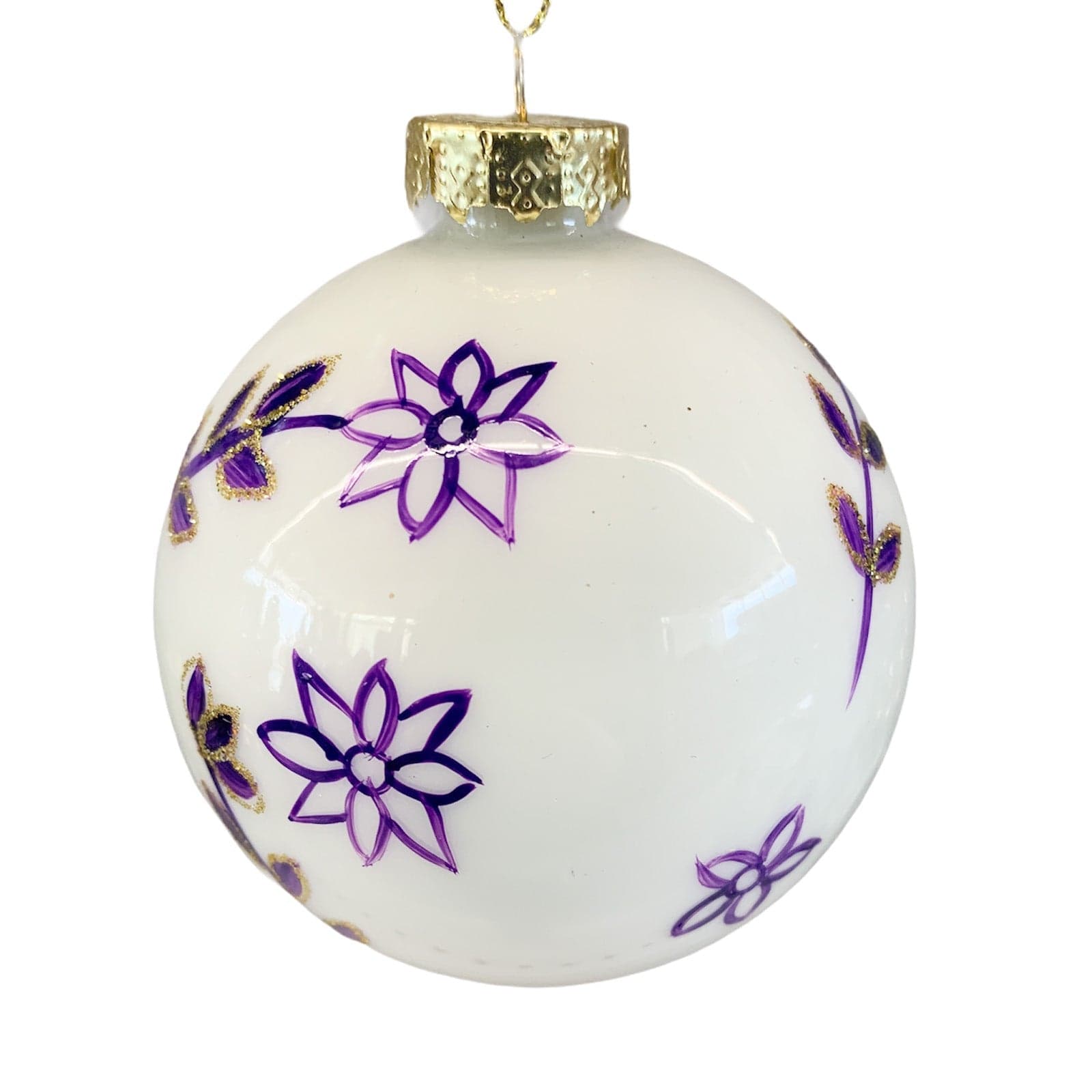 6 Palline natalizie "Ming" in vetro Bianco Lucido con decorazioni cinesi da Ø 8 cm - 2