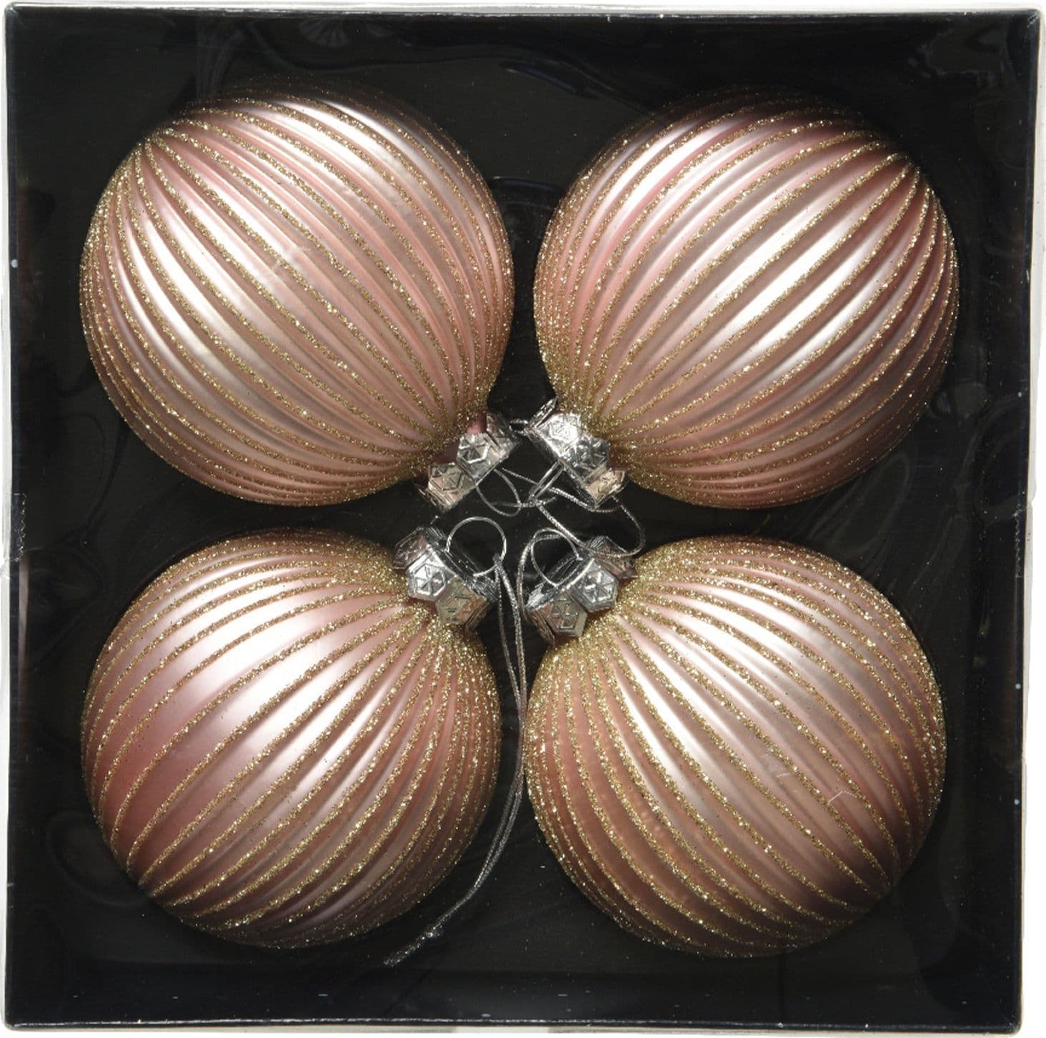 Palline per albero di Natale in vetro con righe da 8 cm, confezione da 4 pezzi - 2