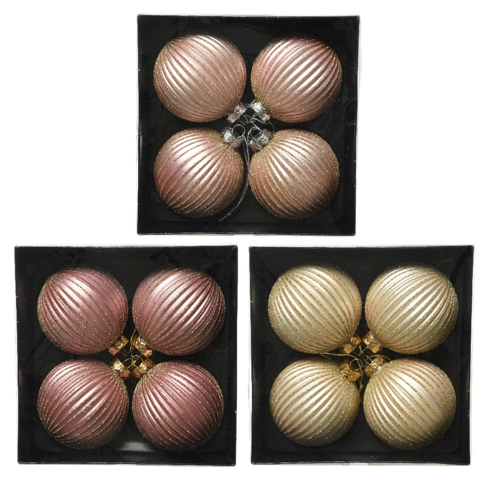 Palline per albero di Natale in vetro con righe da 8 cm, confezione da 4 pezzi - 5