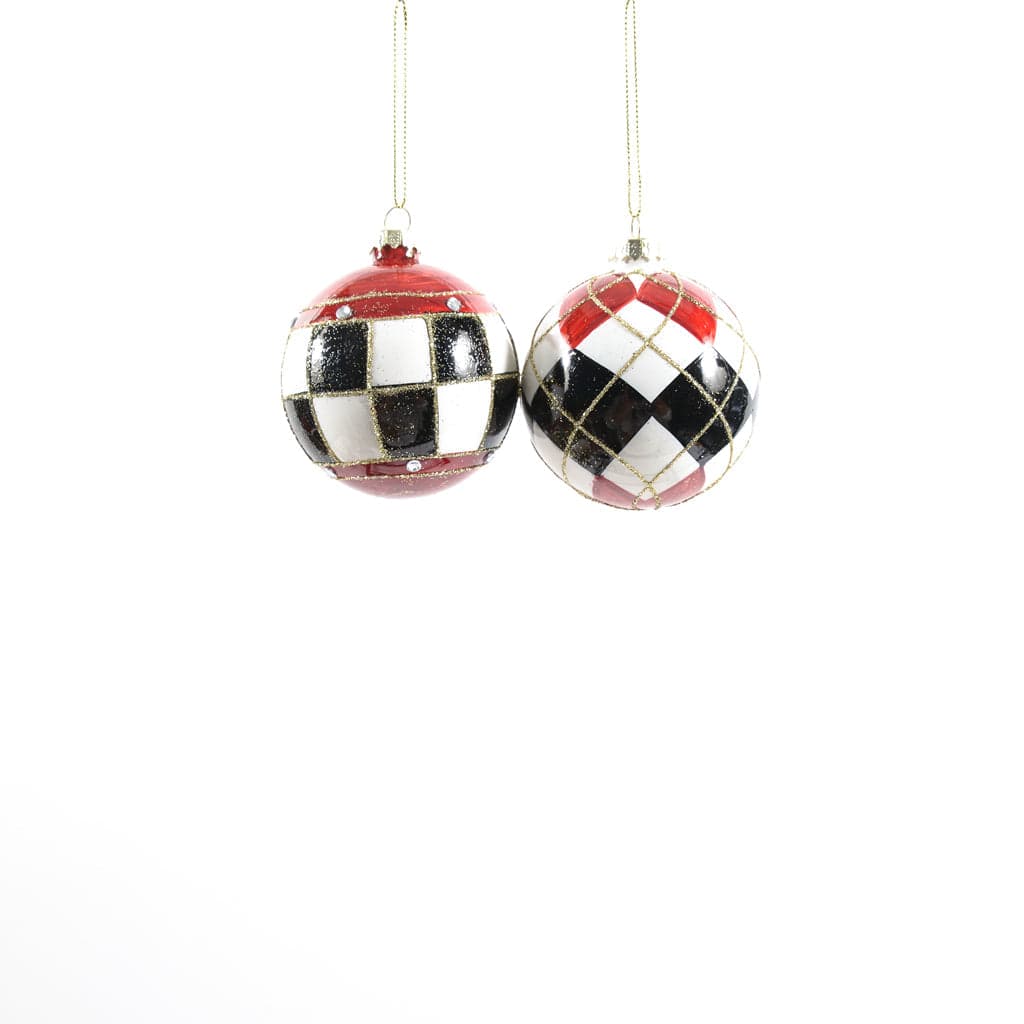 Pallina per albero di Natale "Wonderland" in vetro color Rosso, Bianco e Nero da 10 cm - 2