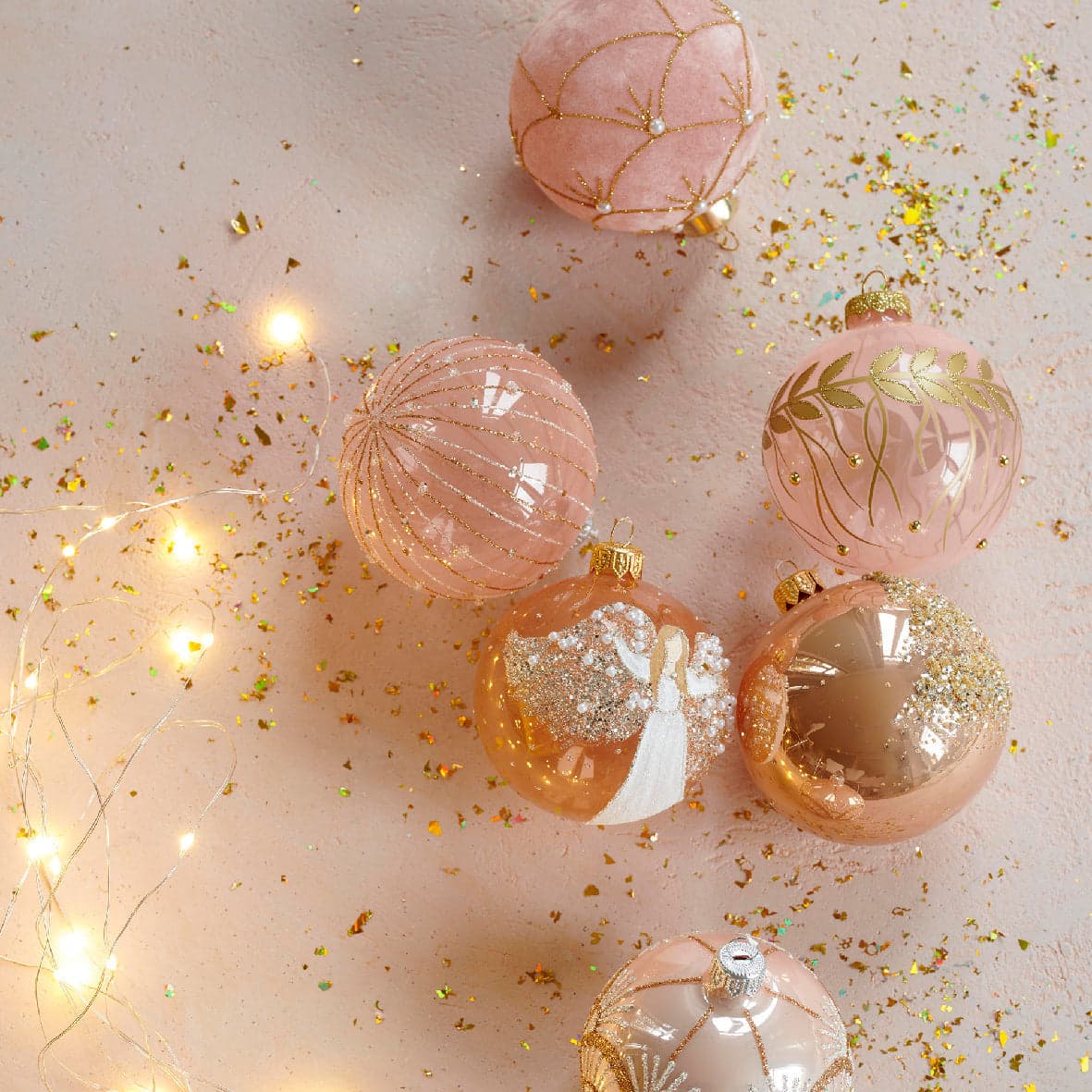 Palline per albero di Natale in vetro decorato oro e champagne da Ø 8 cm, confezione da 12 pezzi - 2