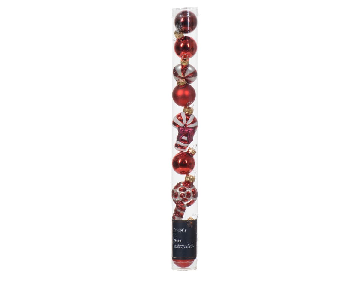 Palline per albero di Natale in vetro color rosso decorate, confezione da 9 pezzi - 2