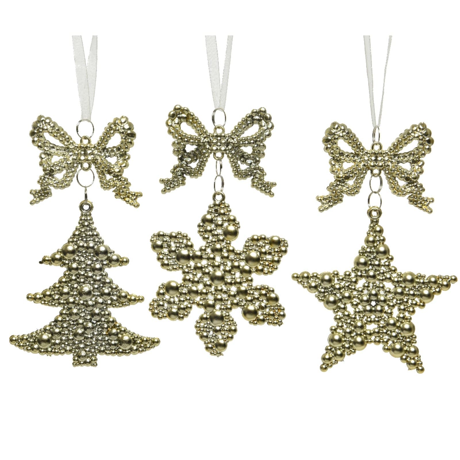 Pendaglio oro con fiocchi di neve, stella e albero di natale decorazione natalizia - 4