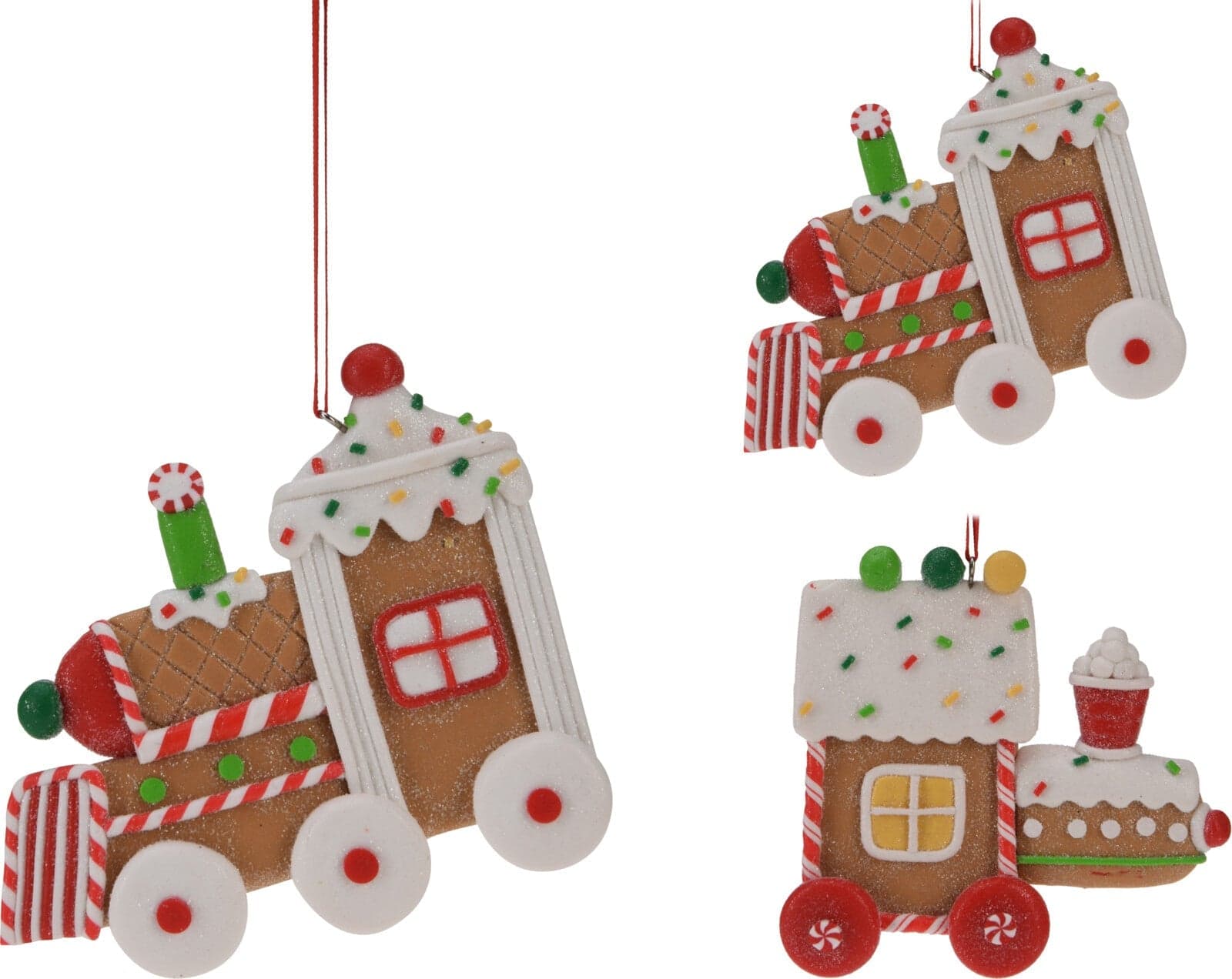 Pendenti per Albero di Natale a forma di trenino di zenzero, in PVC, da 9 cm, confezione da 12 pezzi - 3