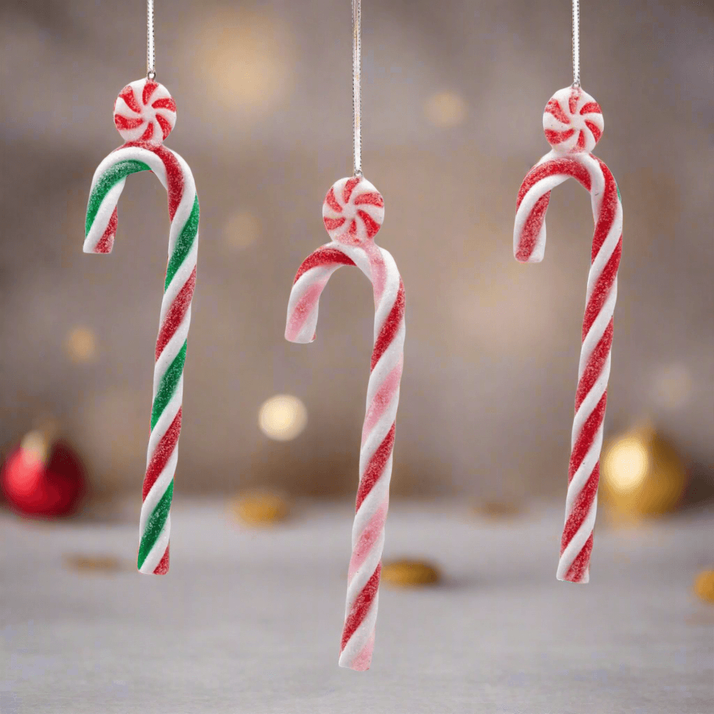 Pendagli per albero di Natale a forma di bastoncini di zucchero, 18 cm confezione 3 pezzi - 5