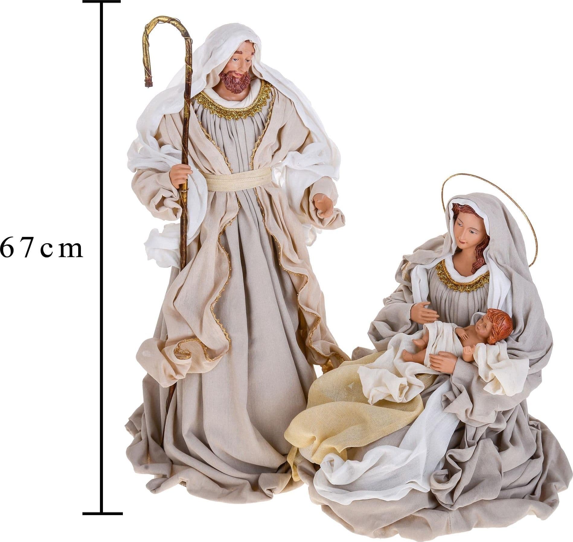 Natività completa statue per presepe con vestiti in tessuto Crema h 67 cm - 2