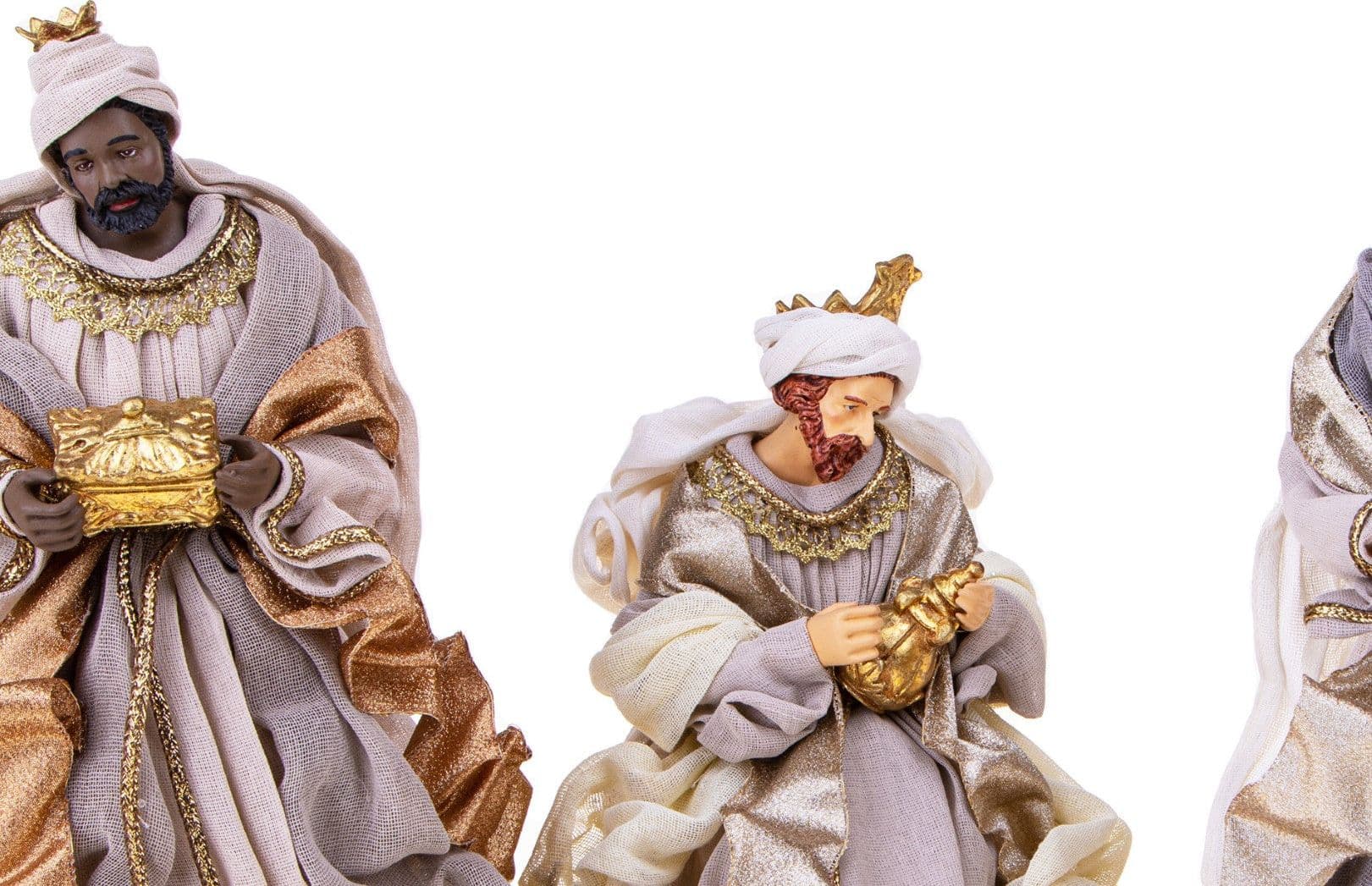 Re Magi in 3 statue in resina per presepe, vestiti in tessuto da 36 cm decorazione - 2
