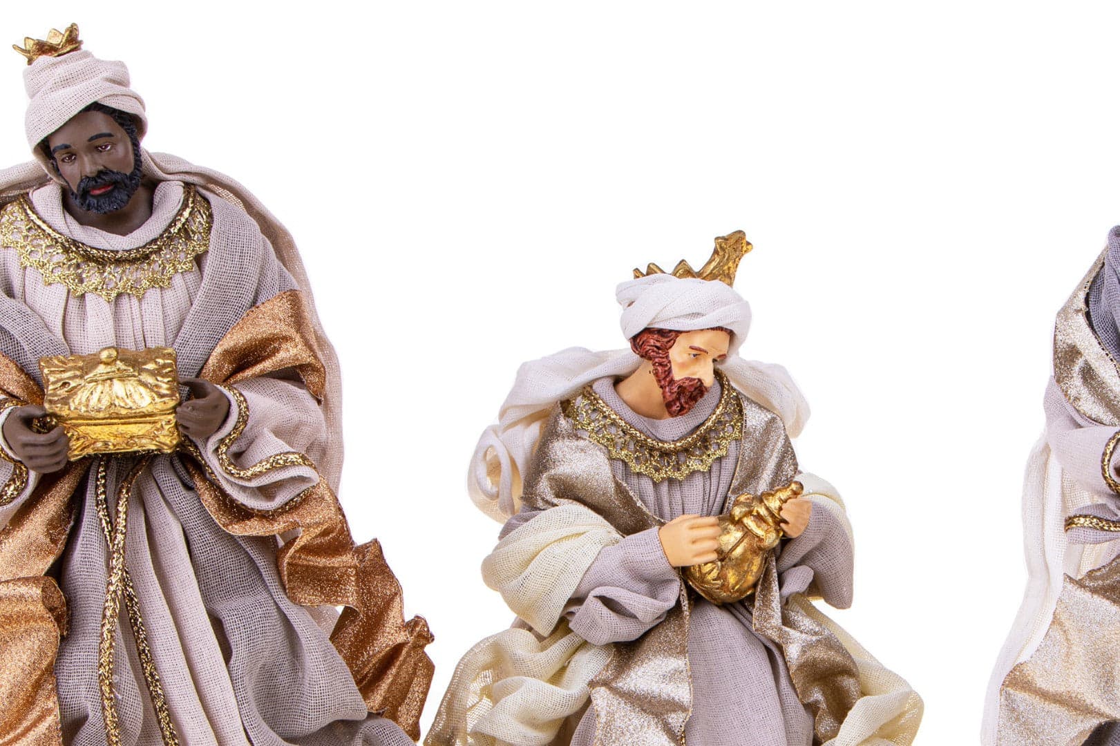 Re Magi in 3 statue in resina per presepe, vestiti in tessuto da 36 cm decorazione - 2